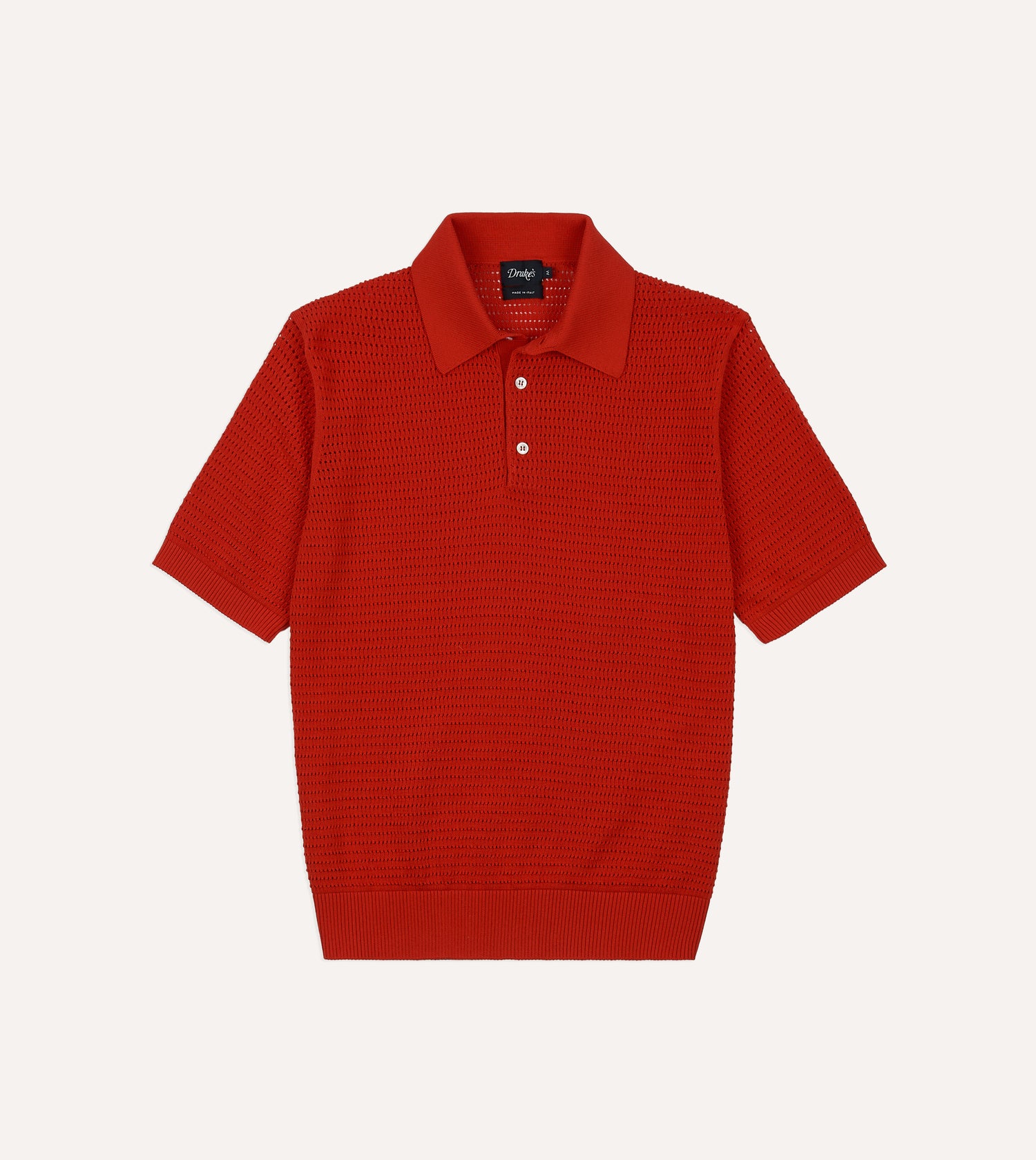 Red Waffle Knit Cotton Short-Sleeve Polo Shirt