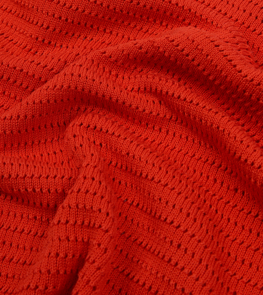 Red Waffle Knit Cotton Short-Sleeve Polo Shirt