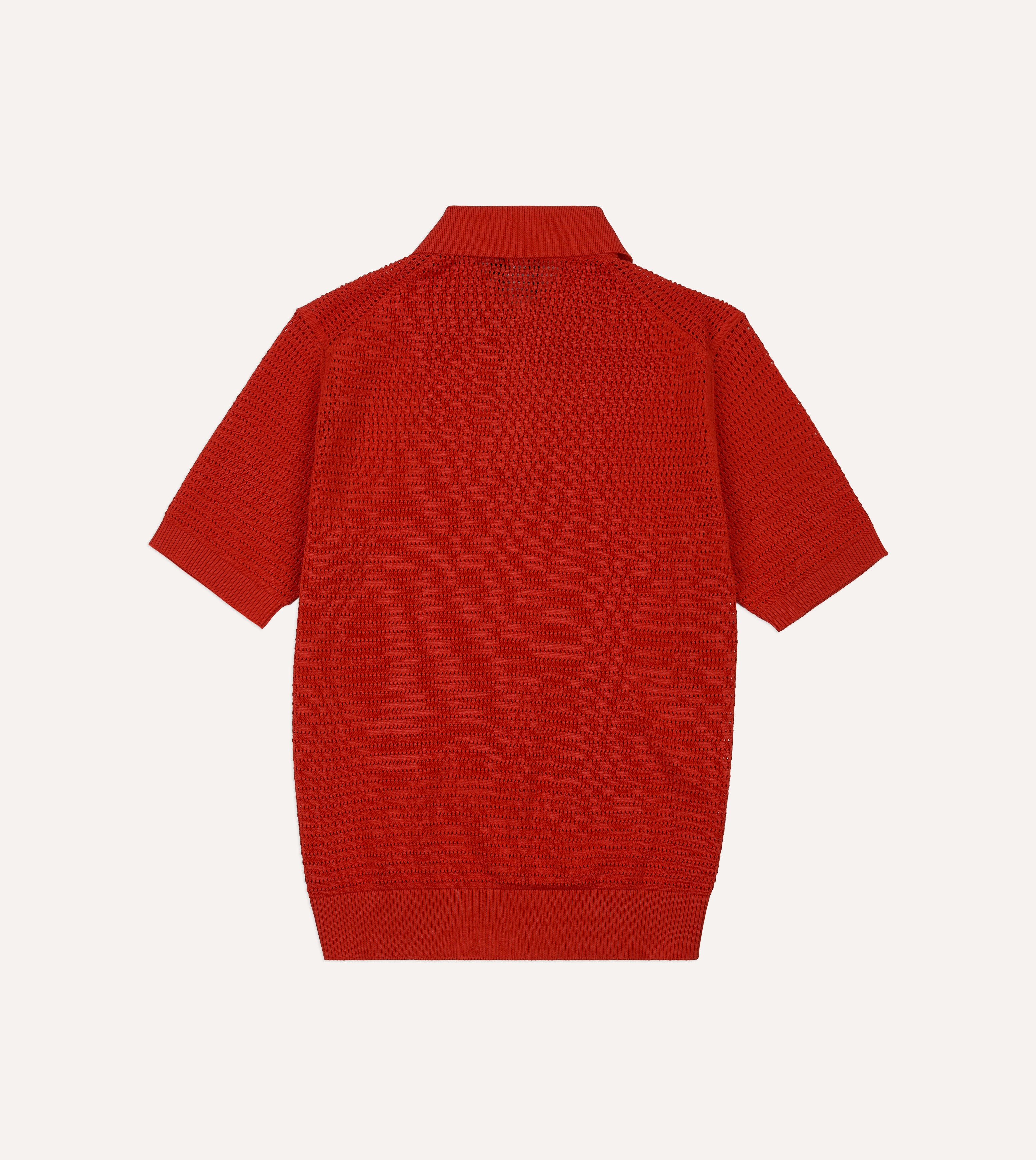 Red Waffle Knit Cotton Short-Sleeve Polo Shirt