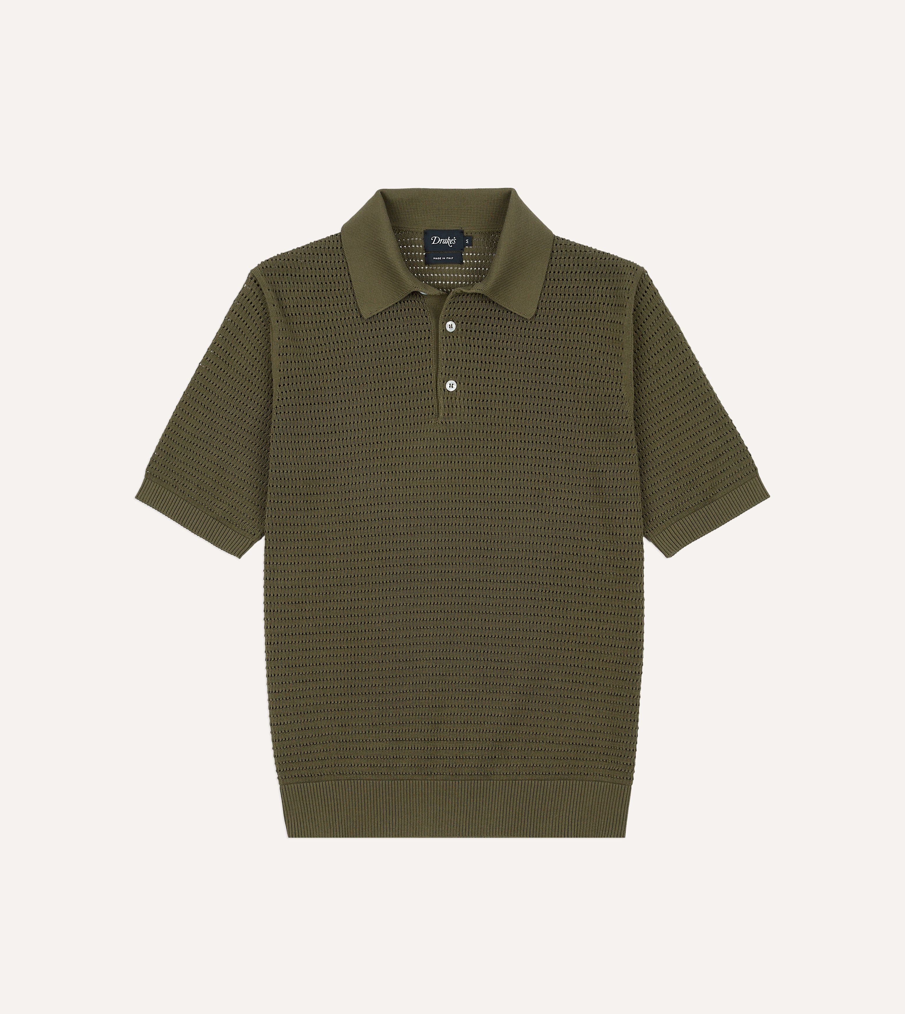 Olive Waffle Knit Cotton Short-Sleeve Polo Shirt
