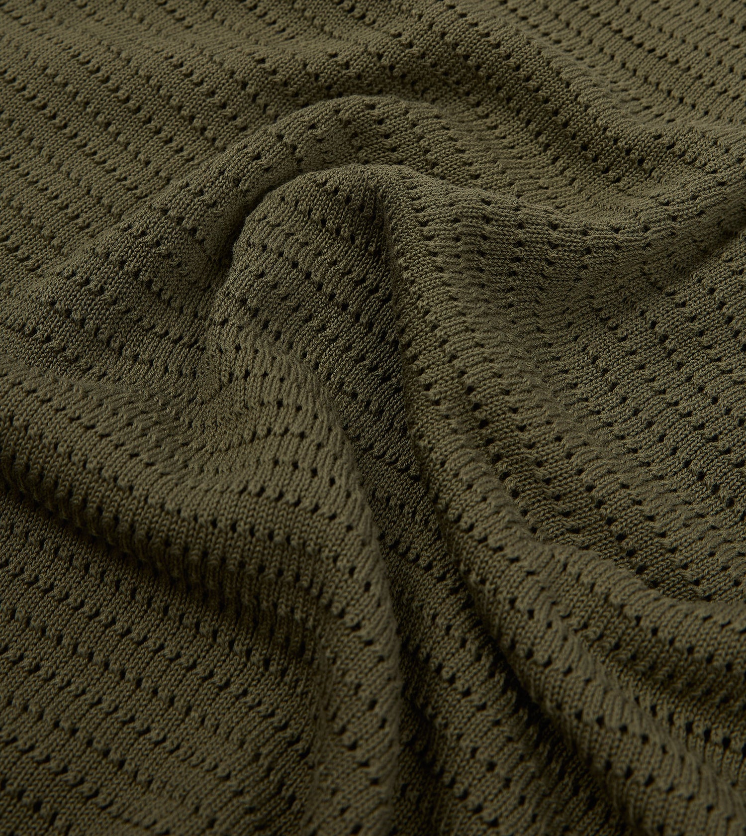 Olive Waffle Knit Cotton Short-Sleeve Polo Shirt