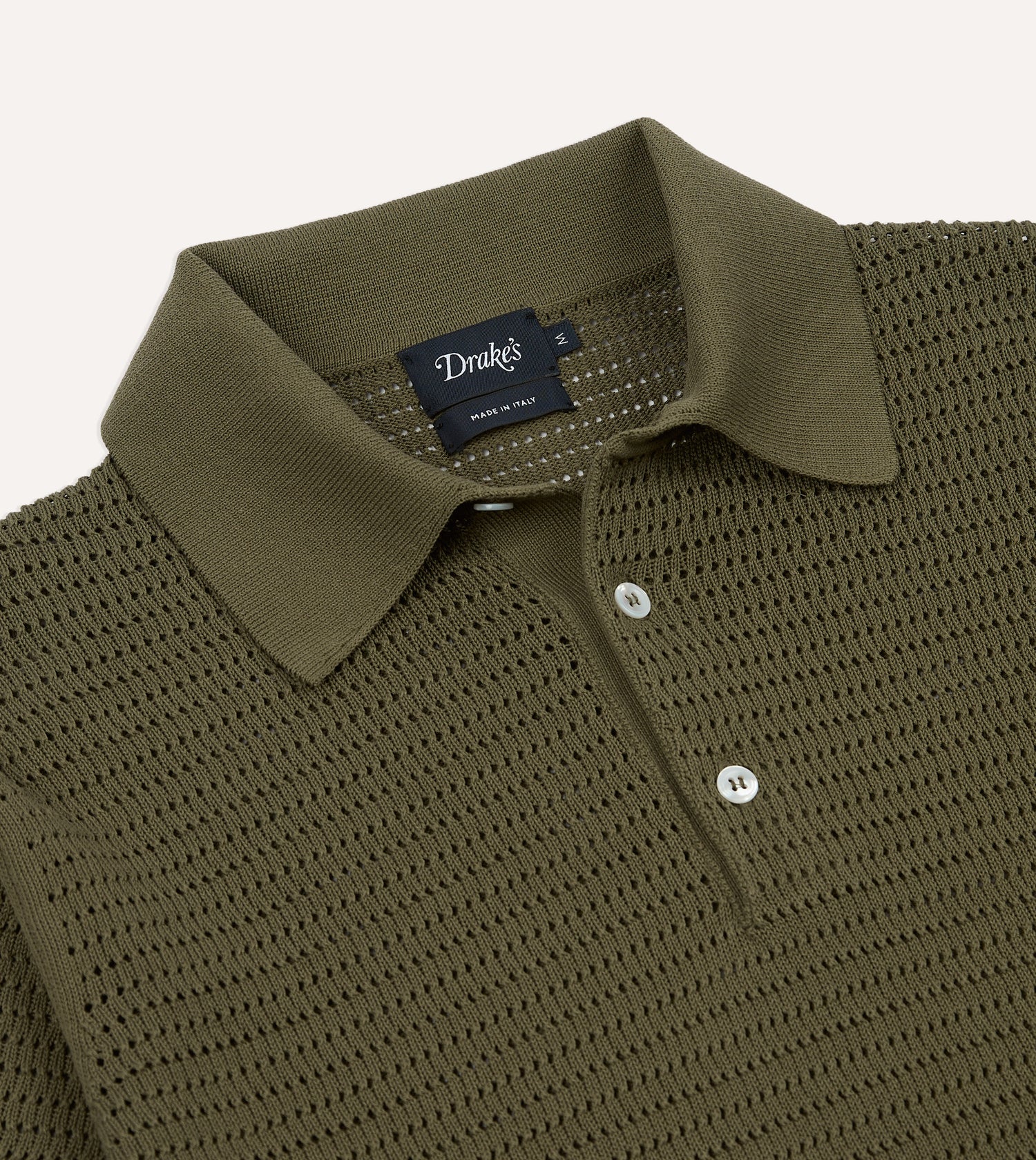 Olive Waffle Knit Cotton Short-Sleeve Polo Shirt