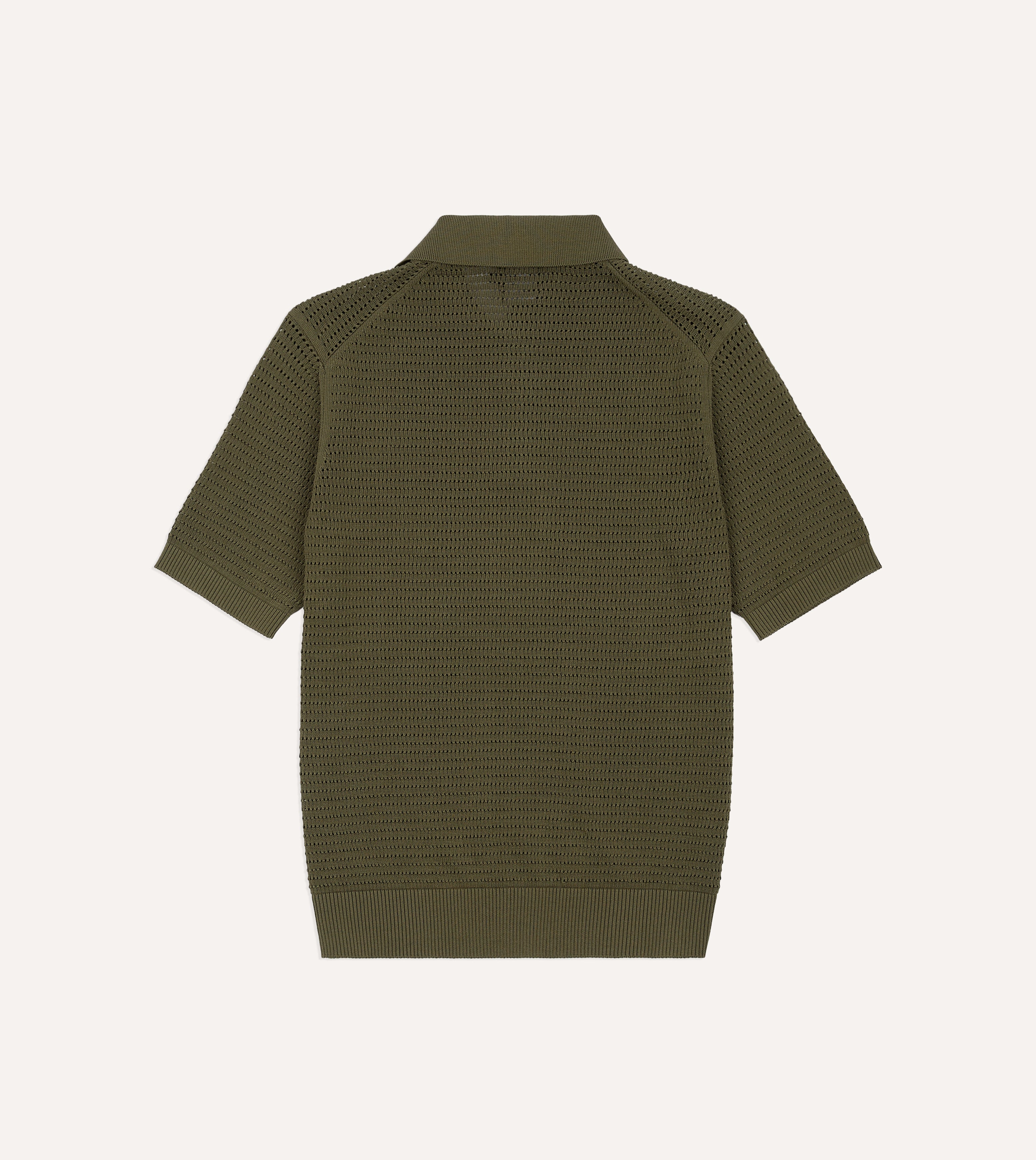 Olive Waffle Knit Cotton Short-Sleeve Polo Shirt
