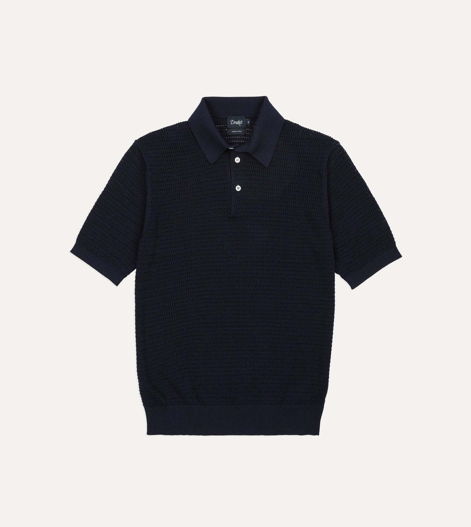 Navy Waffle Knit Cotton Short-Sleeve Polo Shirt