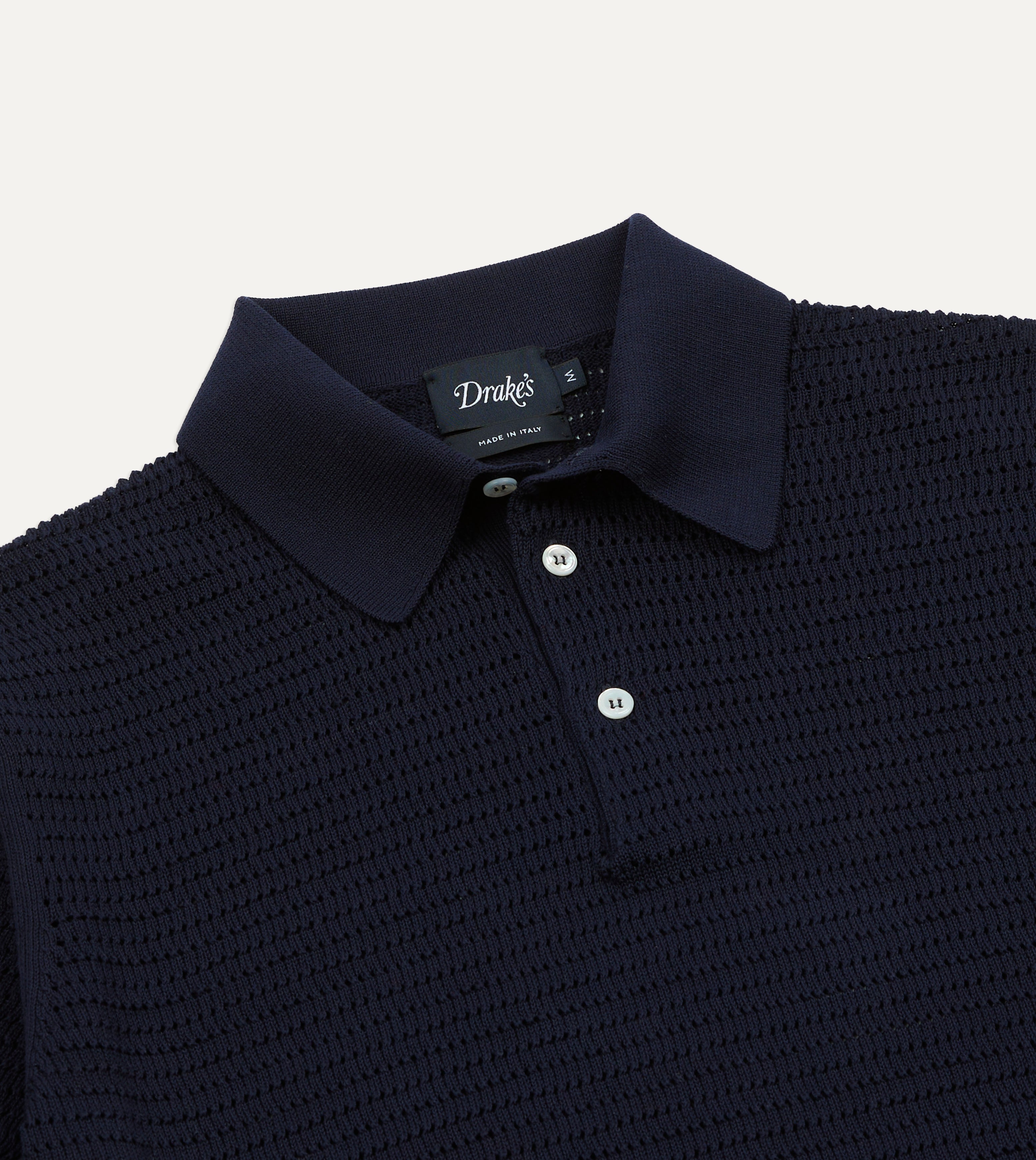 Navy Waffle Knit Cotton Short-Sleeve Polo Shirt – Drakes US