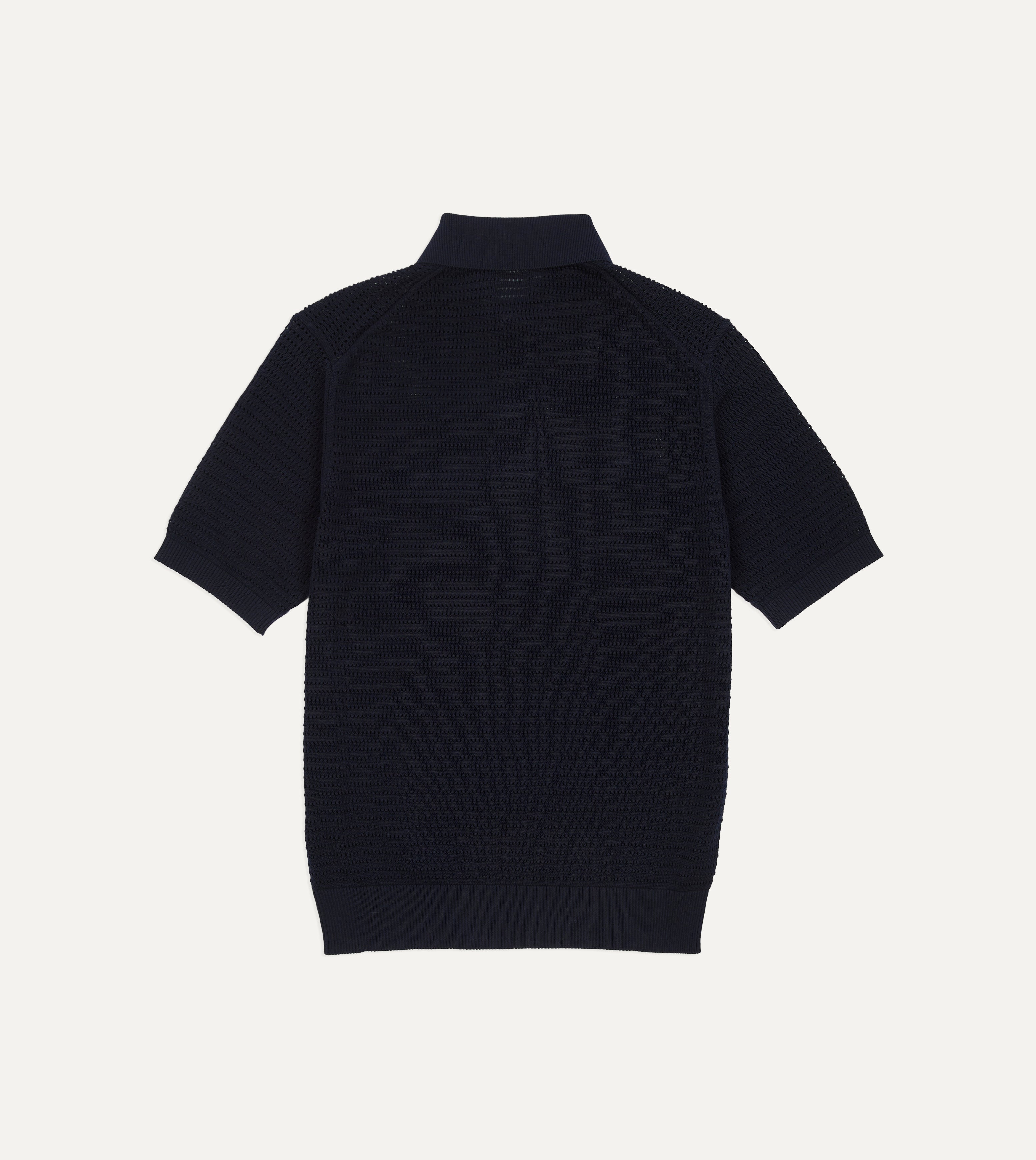 Navy Waffle Knit Cotton Short-Sleeve Polo Shirt