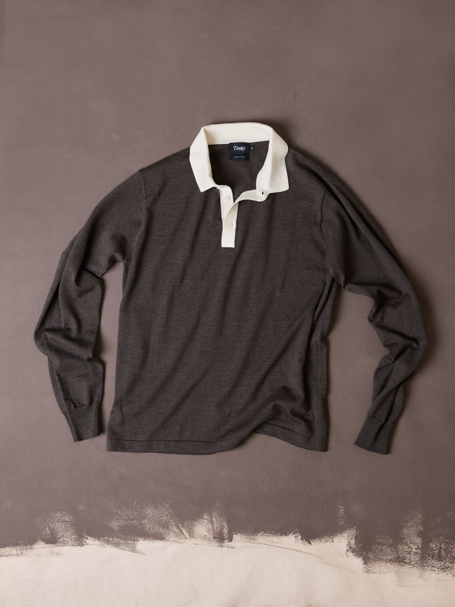 Brown Merino Wool Knitted Rugby Shirt