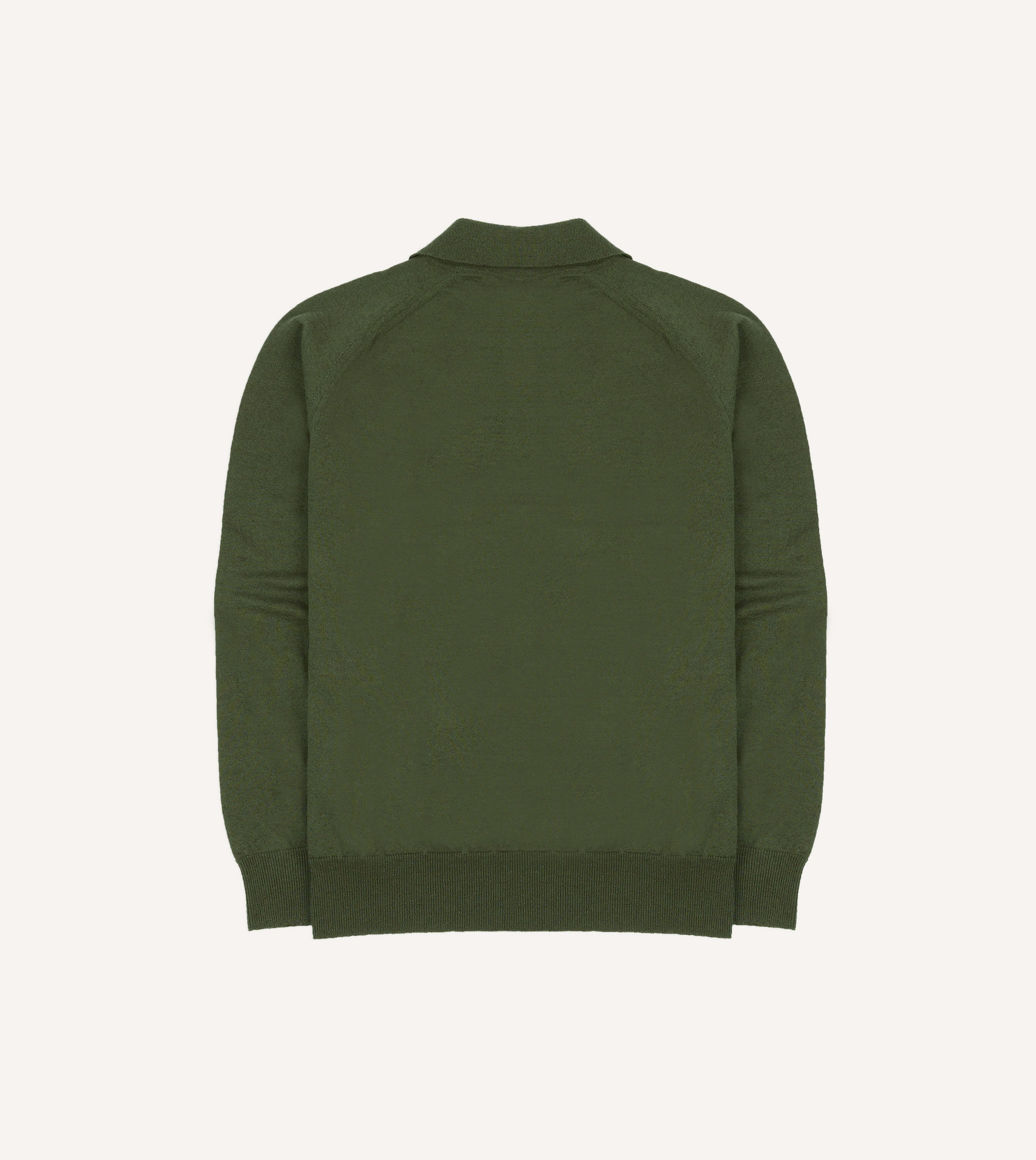 Green Linen-Cotton Knitted Long-Sleeve Polo Shirt