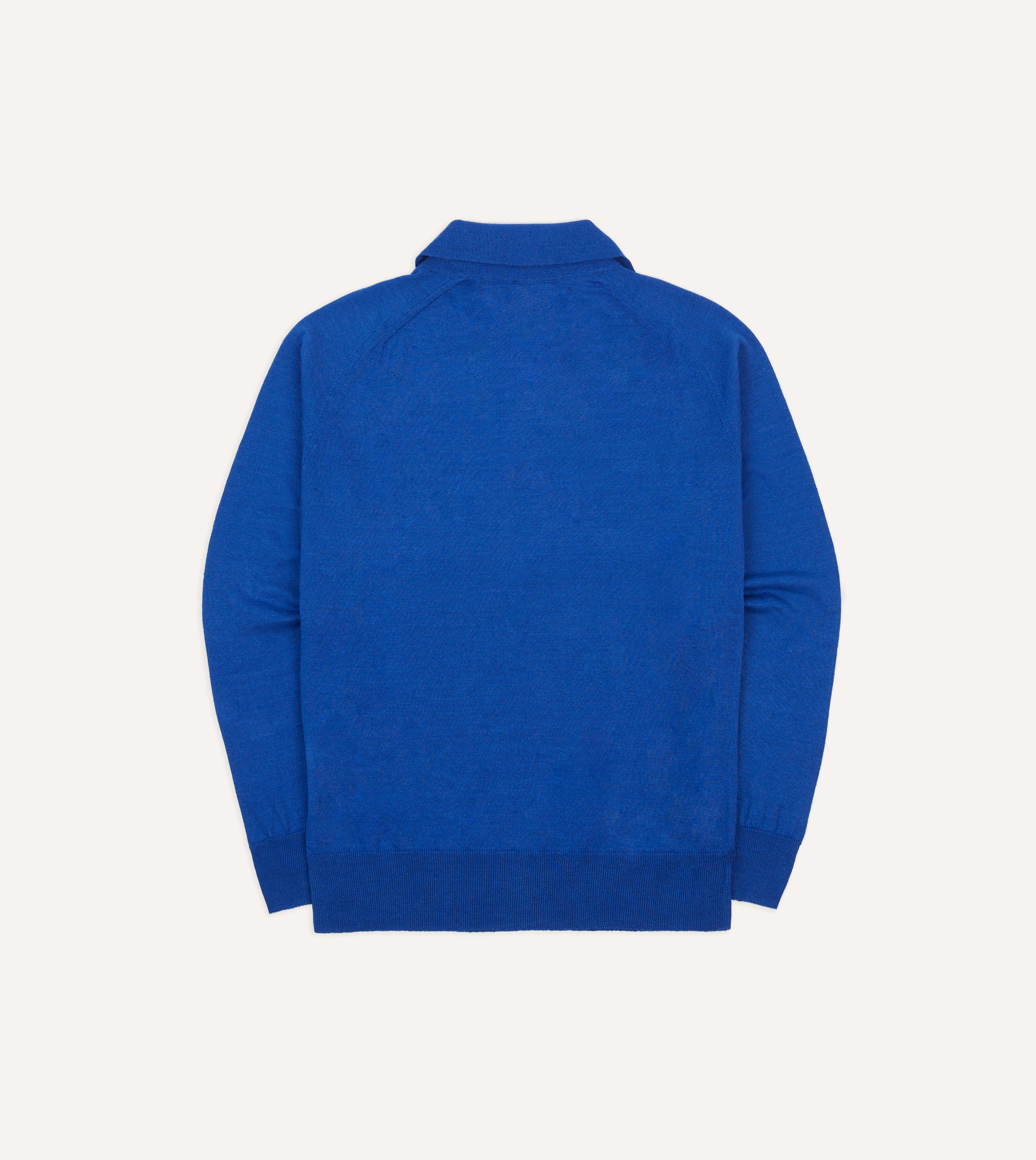 Blue Linen-Cotton Knitted Long-Sleeve Polo Shirt