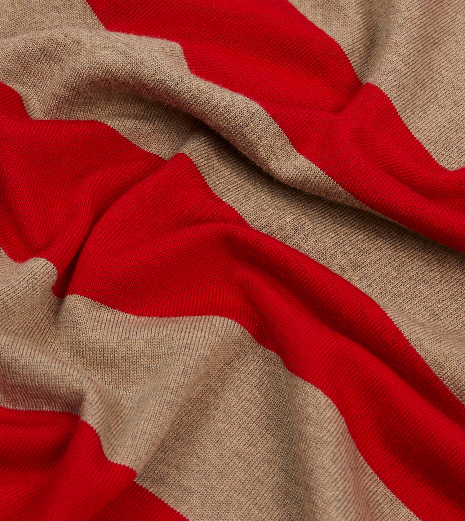 Red and Tan Block Stripe Knitted Rugby Shirt