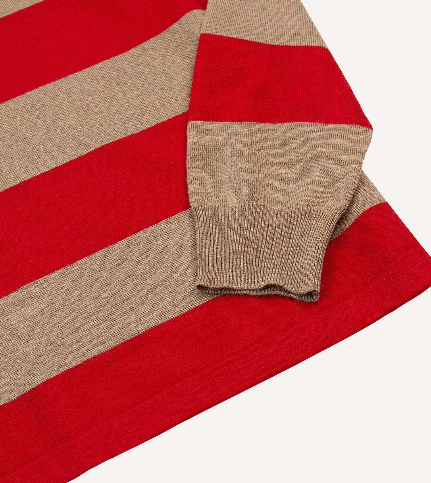 Red and Tan Block Stripe Knitted Rugby Shirt