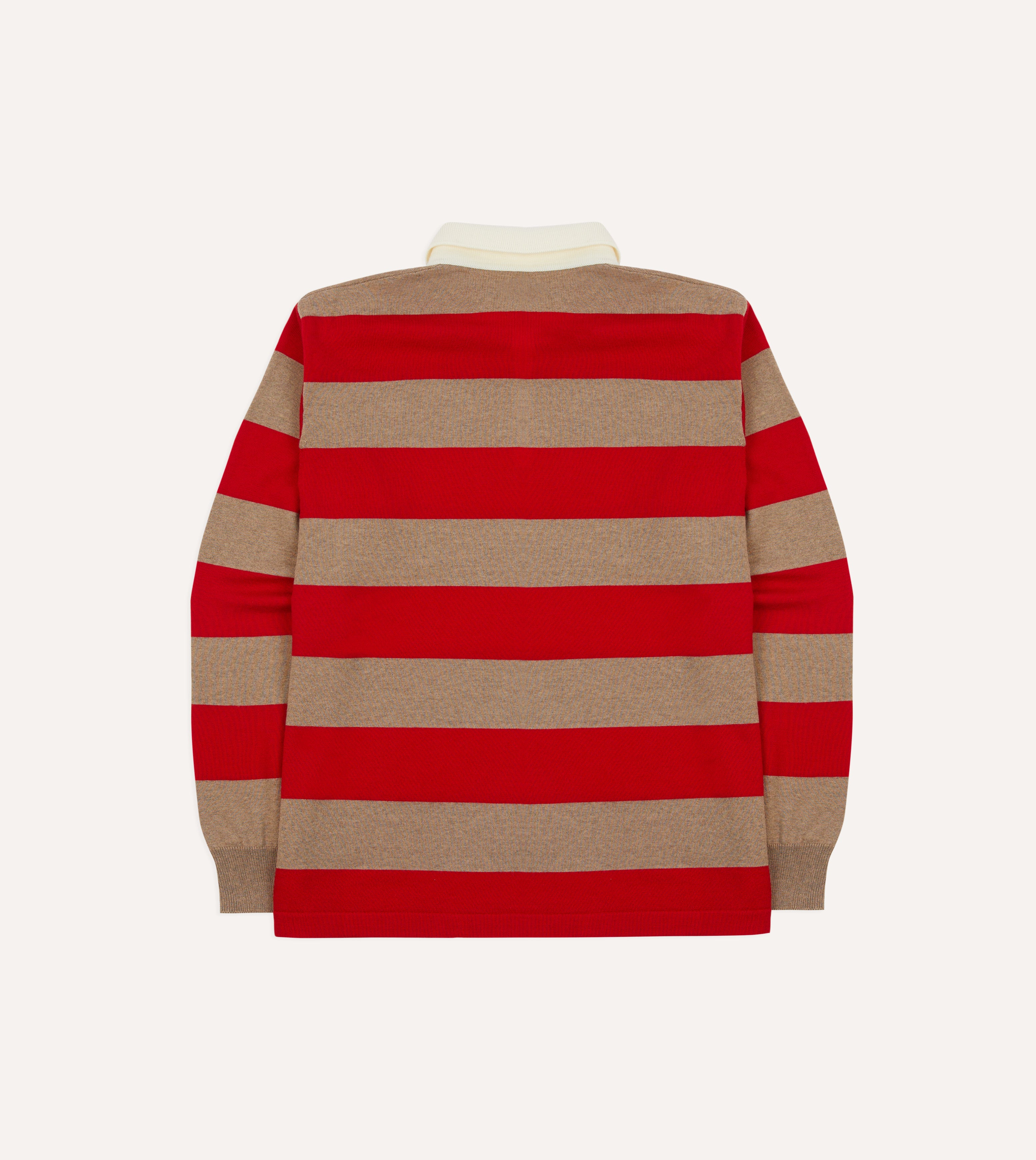 Red and Tan Block Stripe Knitted Rugby Shirt