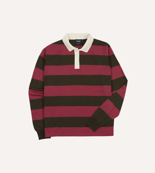 Pink and Olive Block Stripe Knitted Rugby Shirt – Drakes US