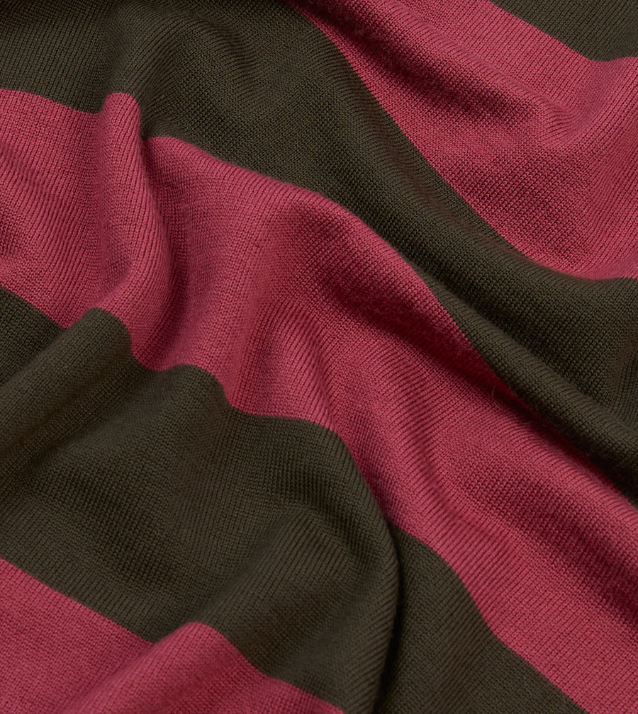 Pink and Olive Block Stripe Knitted Rugby Shirt