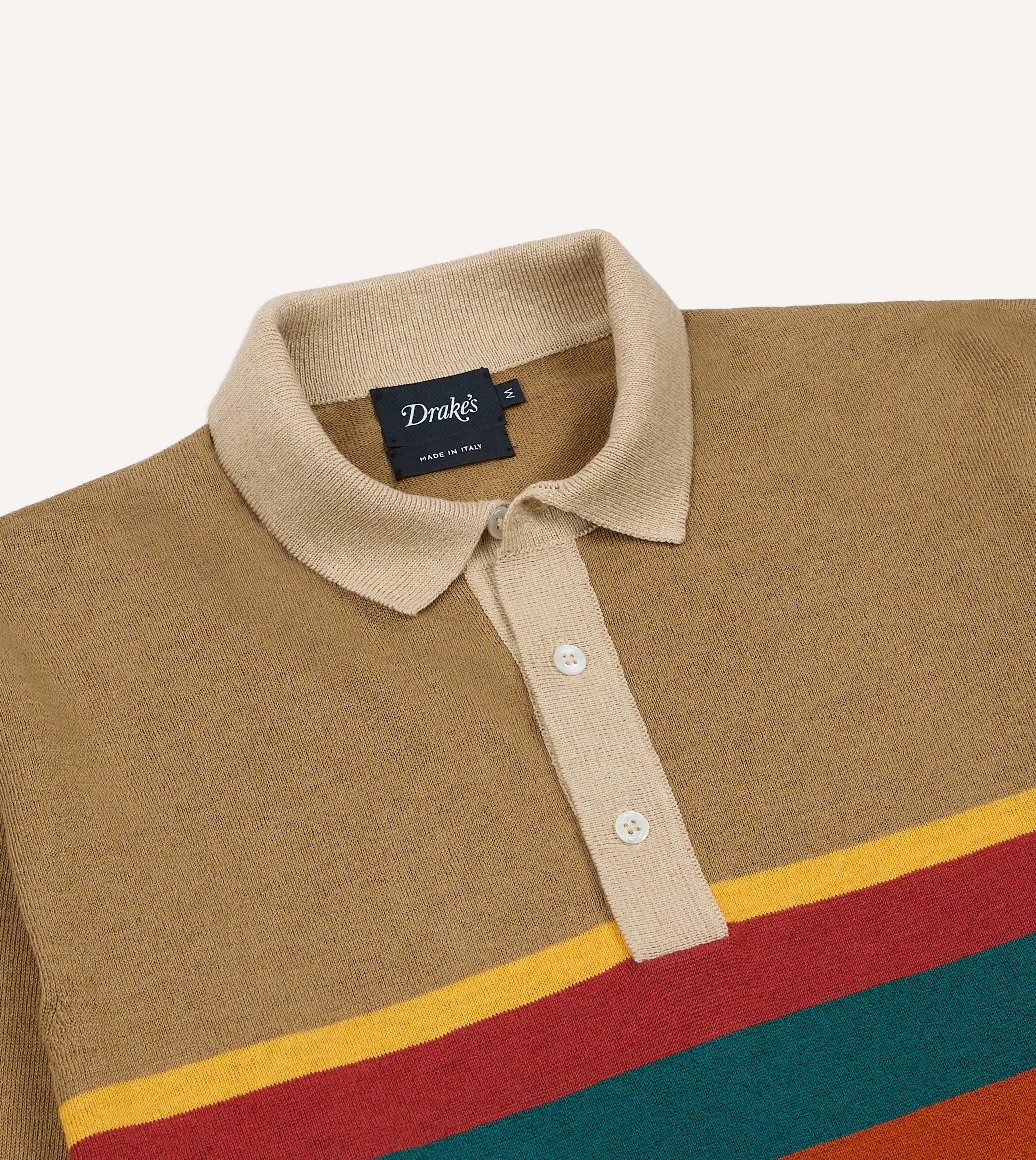 Brown Multi Centre Stripe Linen Cotton Knitted Rugby Shirt – Drakes US