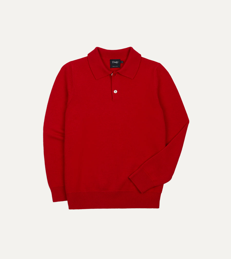 Red Merino Wool Knitted Polo