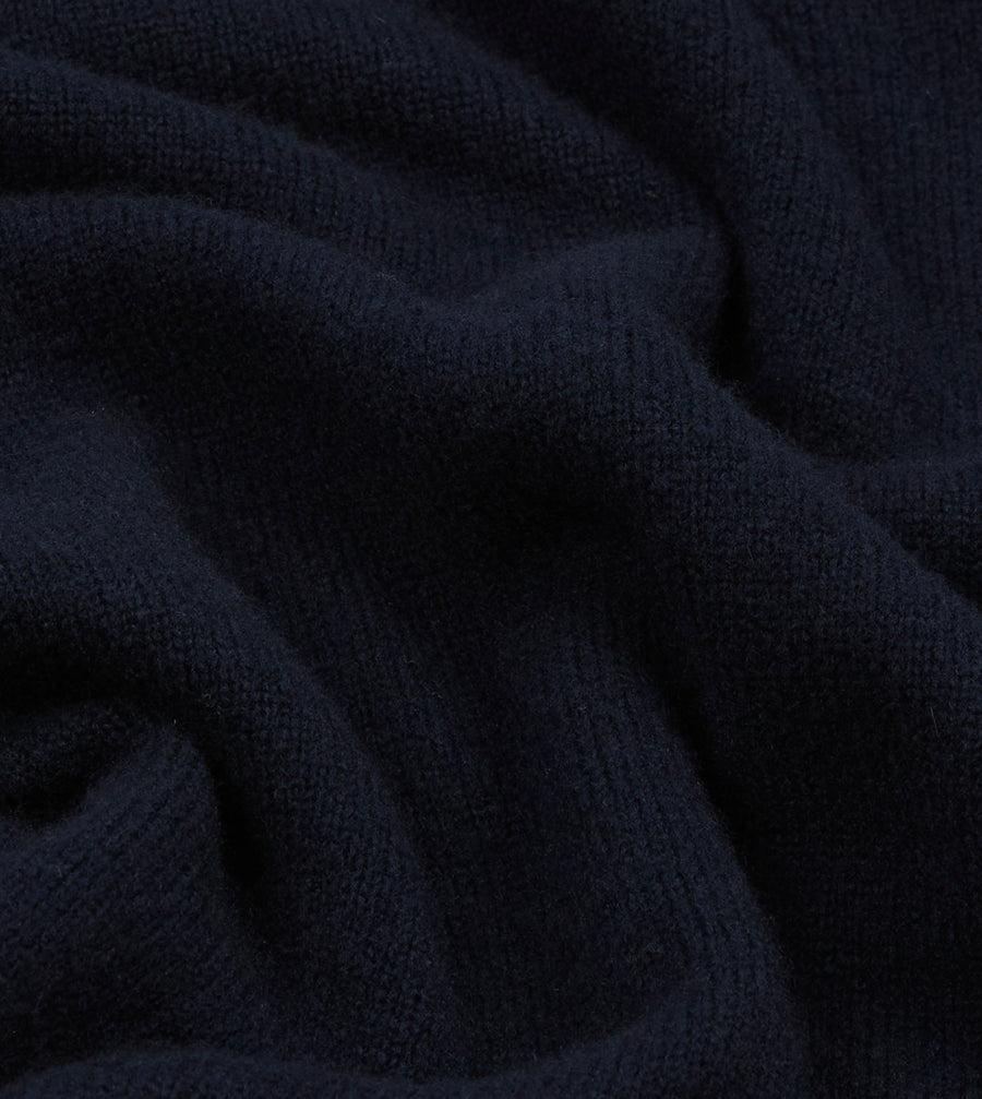 Navy Wool-Silk Long Sleeve Polo
