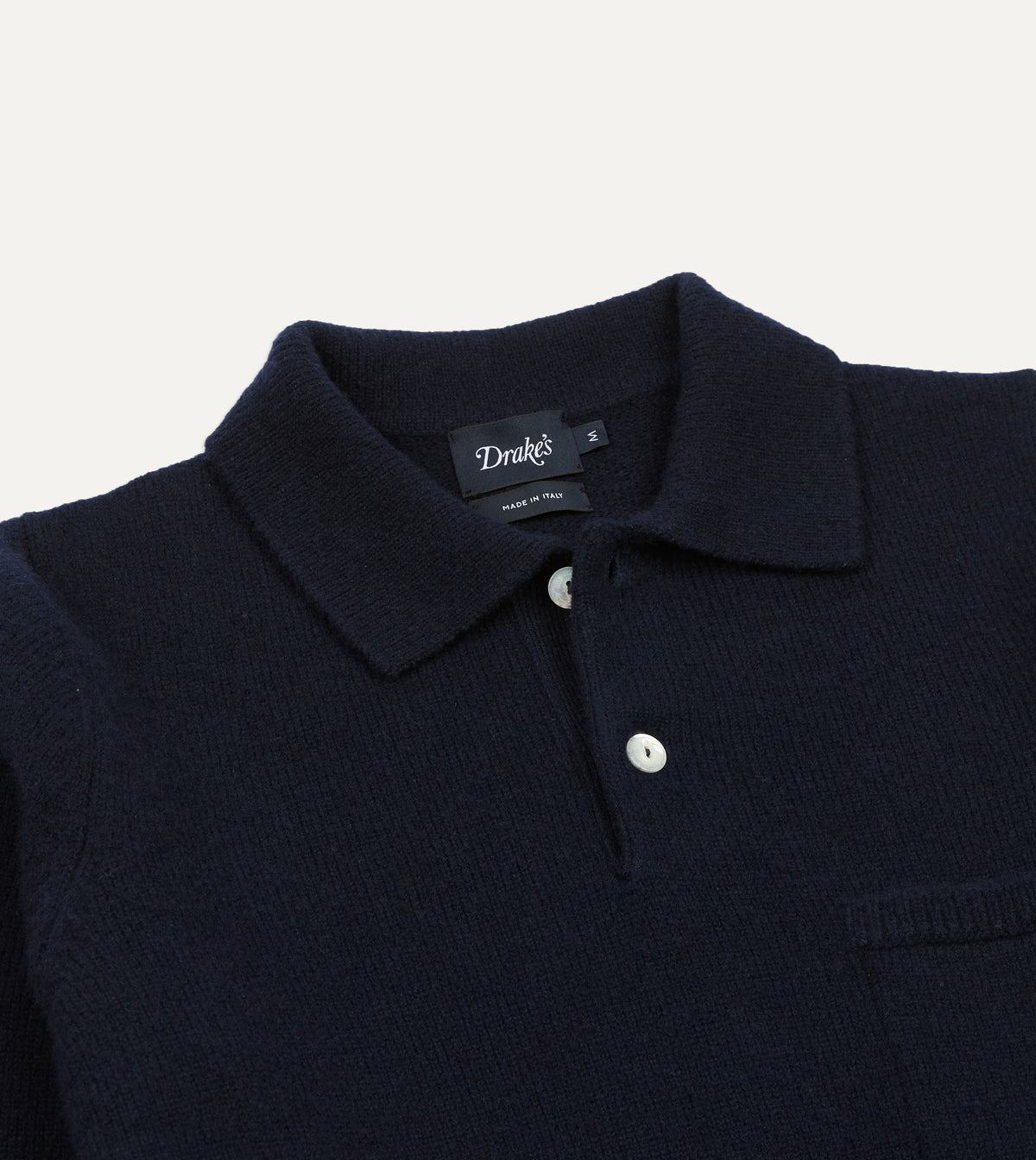 Navy Wool-Silk Long Sleeve Polo