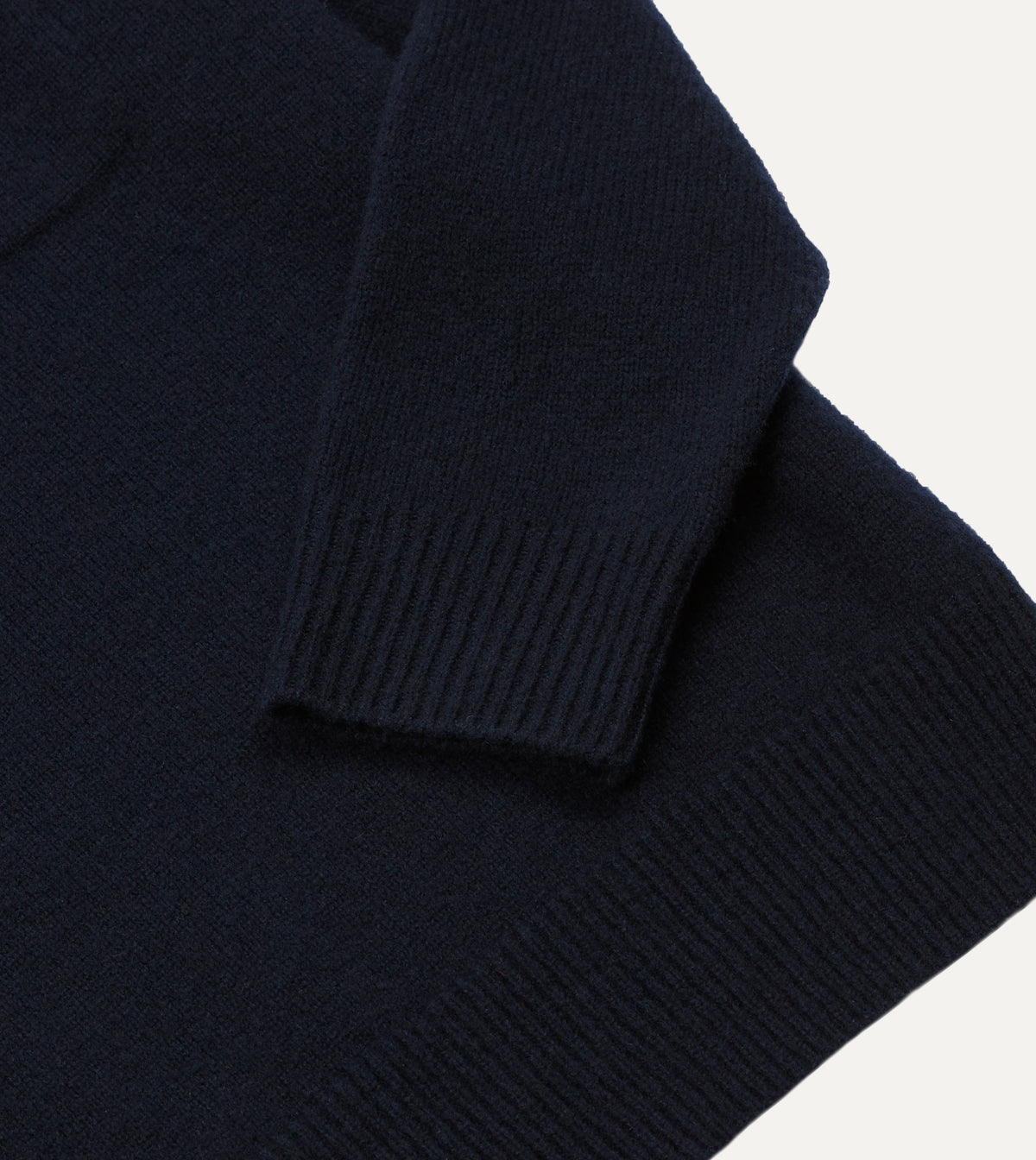 Navy Wool-Silk Long Sleeve Polo