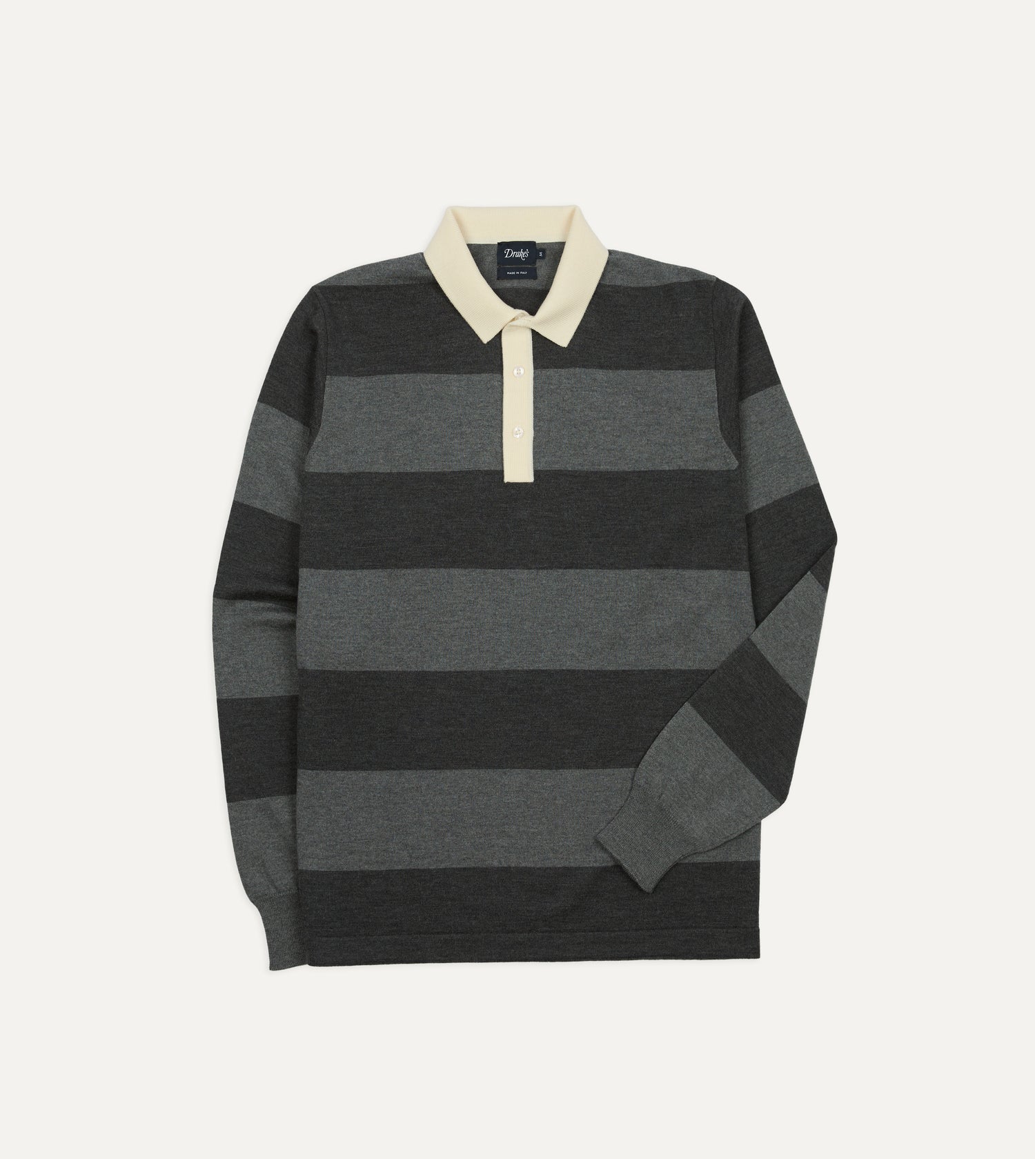 Grey Block Stripe Knitted Rugby Shirt