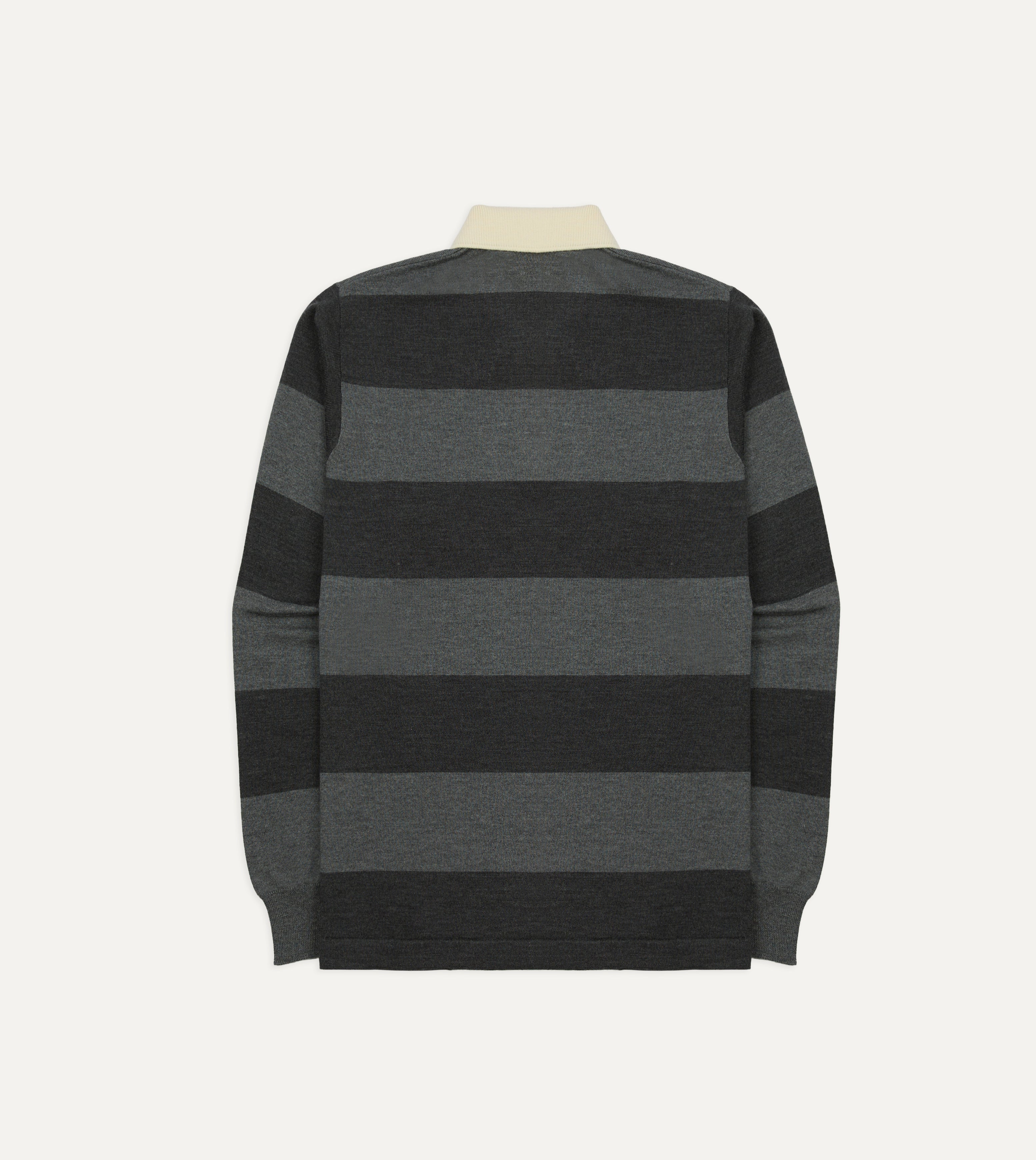 Grey Block Stripe Knitted Rugby Shirt