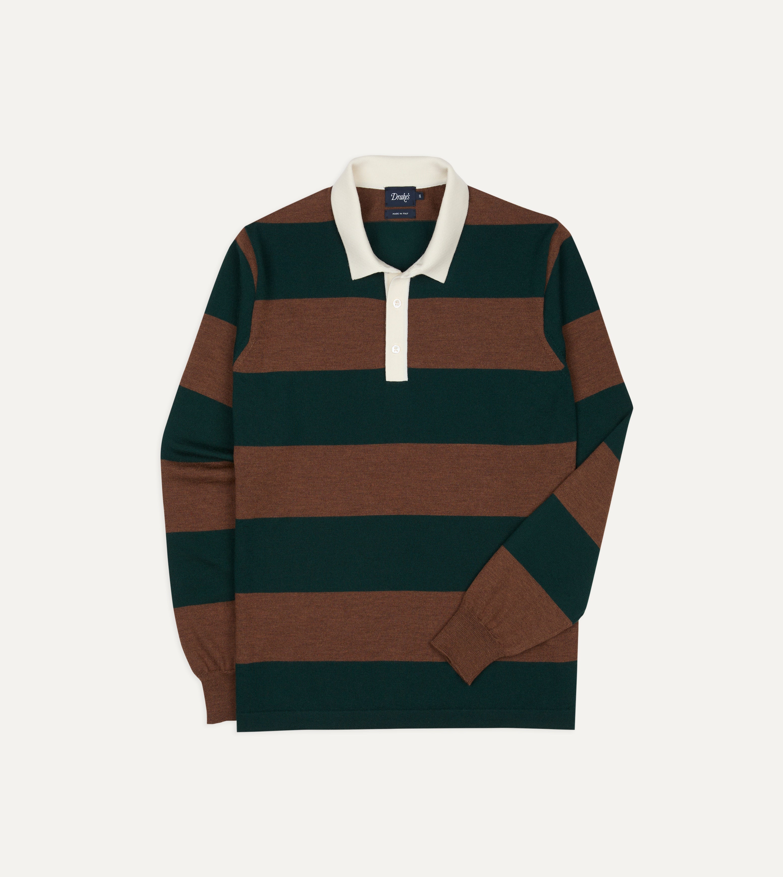 Green and Brown Block Stripe Knitted Rugby Shirt