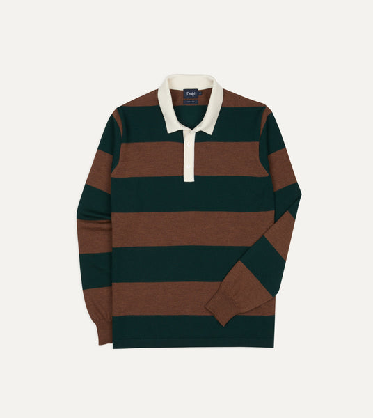 BELVET Striped Rugby Shirt 即完品　ストリート系 Green and Brown Block Stripe Knitted Rugby Shirt – Drakes US