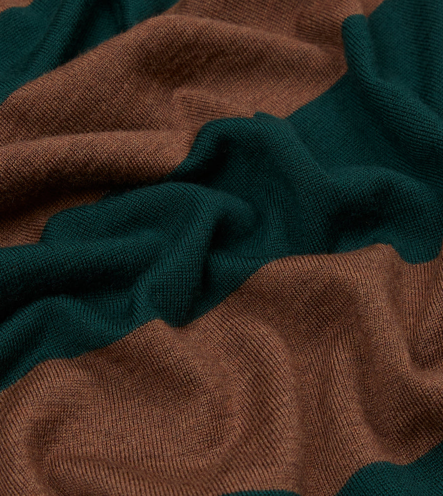 Green and Brown Block Stripe Knitted Rugby Shirt