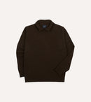 Brown Alpaca Lambswool Ribbed Integral Collar Jumper