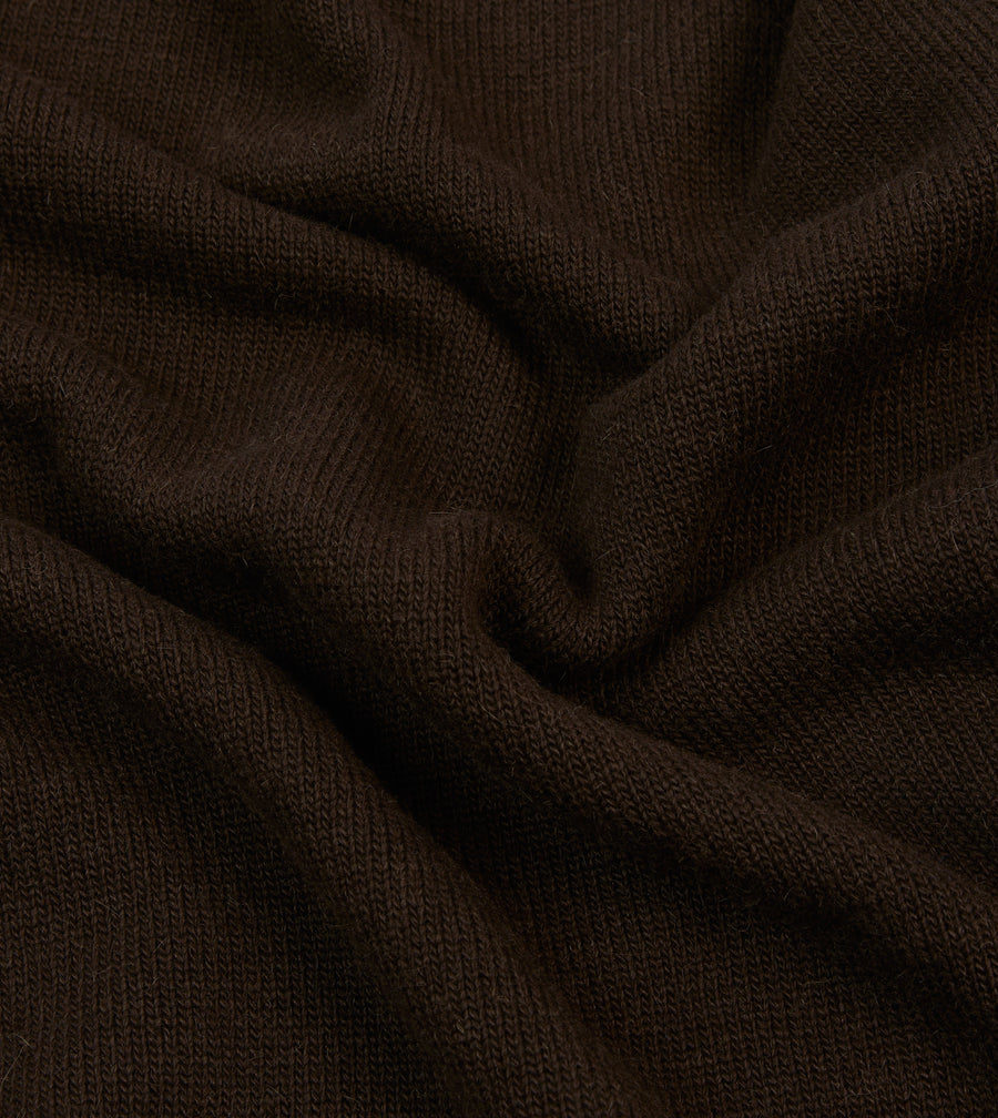 Brown Alpaca Lambswool Ribbed Integral Collar Jumper