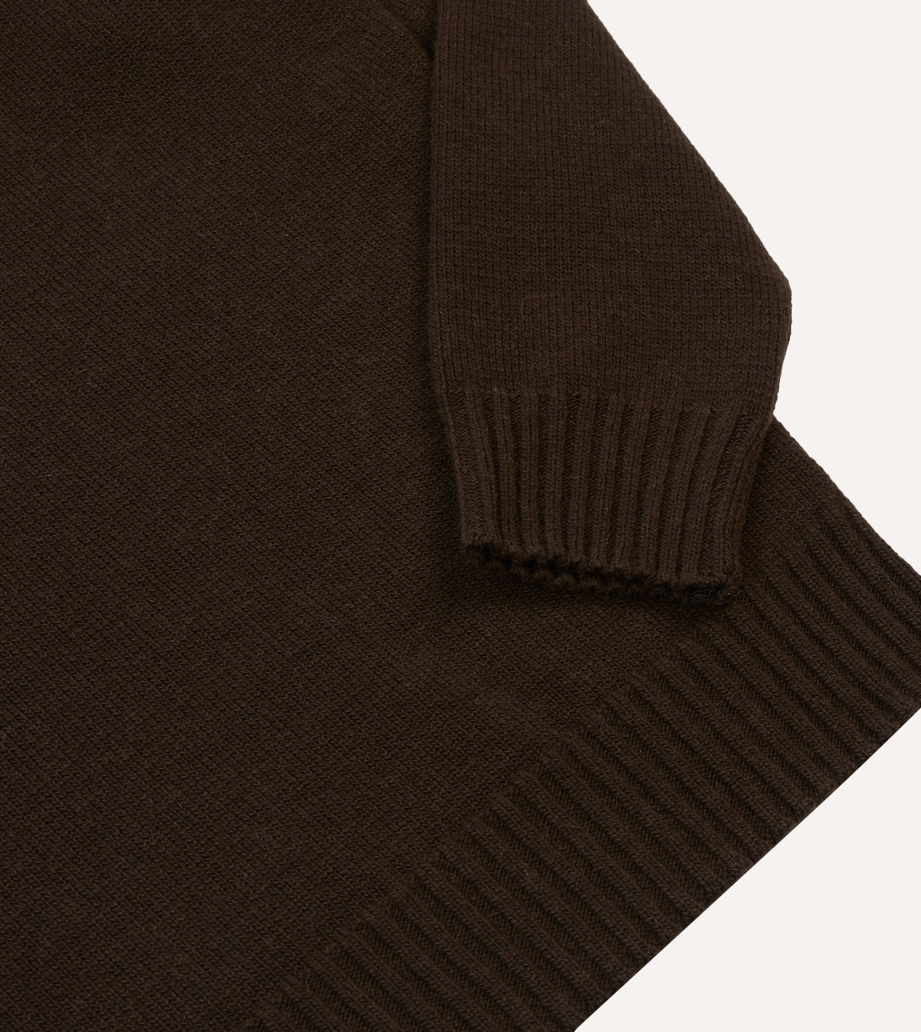 Brown Alpaca Lambswool Ribbed Integral Collar Jumper – Drakes US