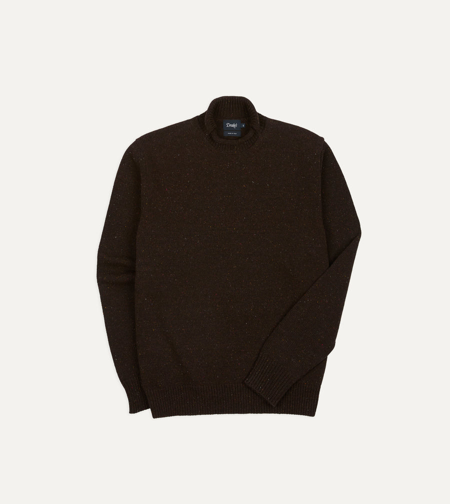 Brown Wool Ribbed Integral Collar Jumper