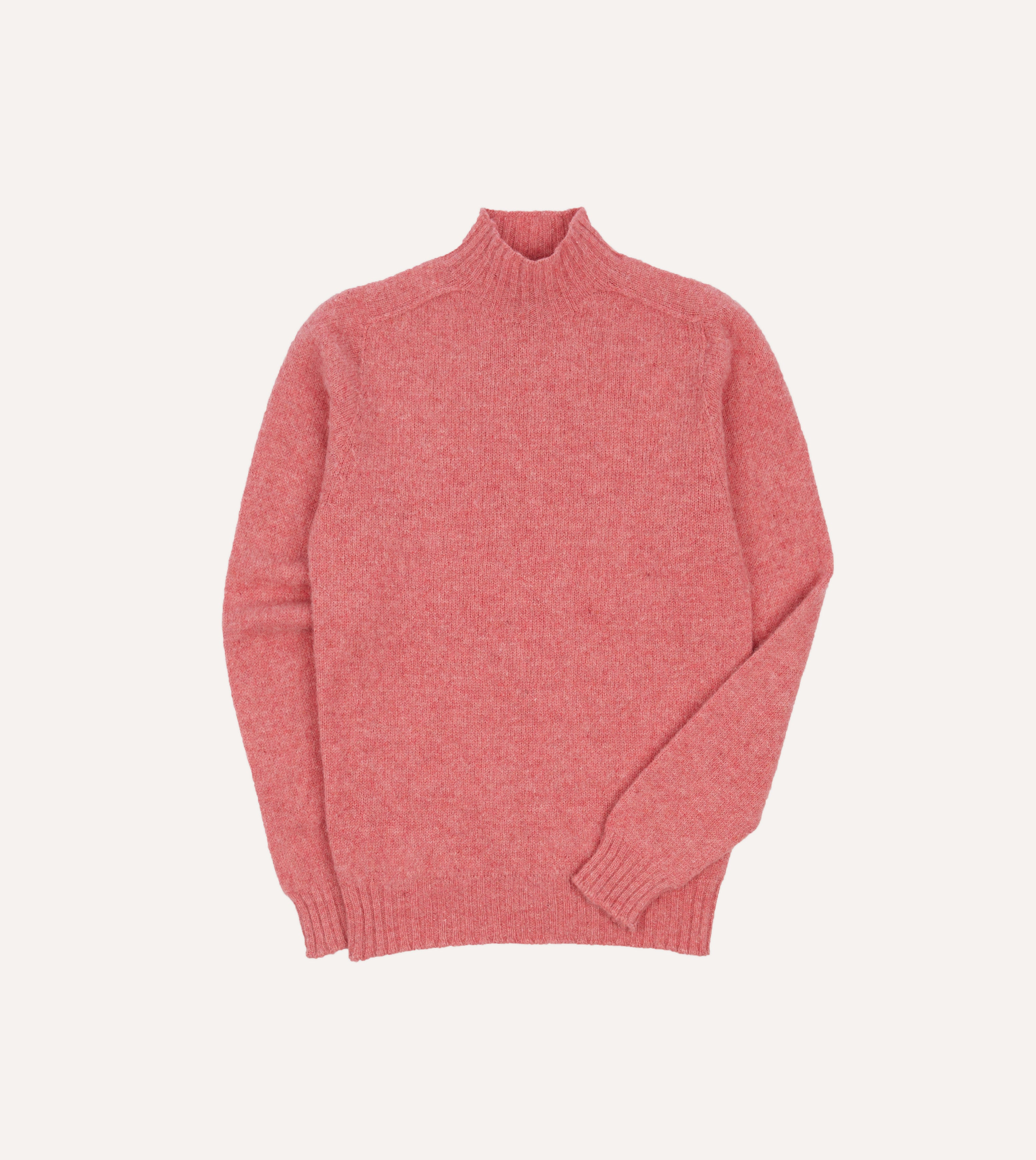 Pink Brushed Shetland Mock Neck Jumper Drakes US