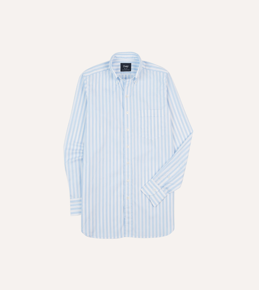 Blue Broad Stripe Cotton Poplin Button-Down Shirt – Drakes US