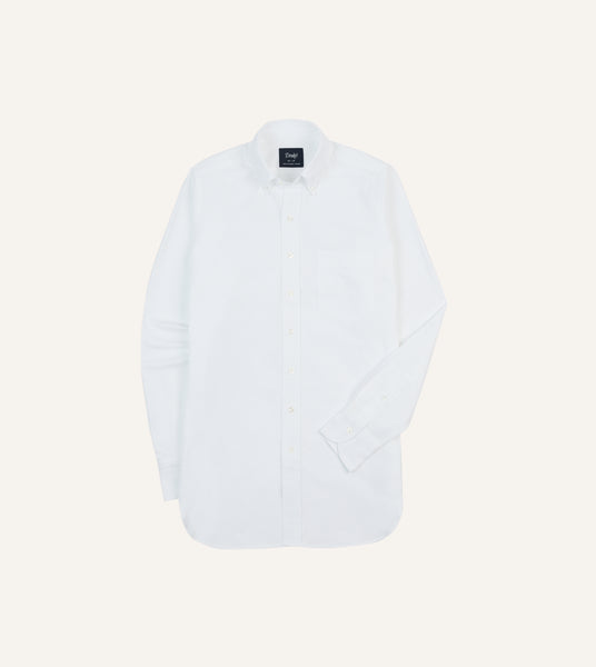 Drake's White Oxford Cotton Cloth Button-Down Shirt