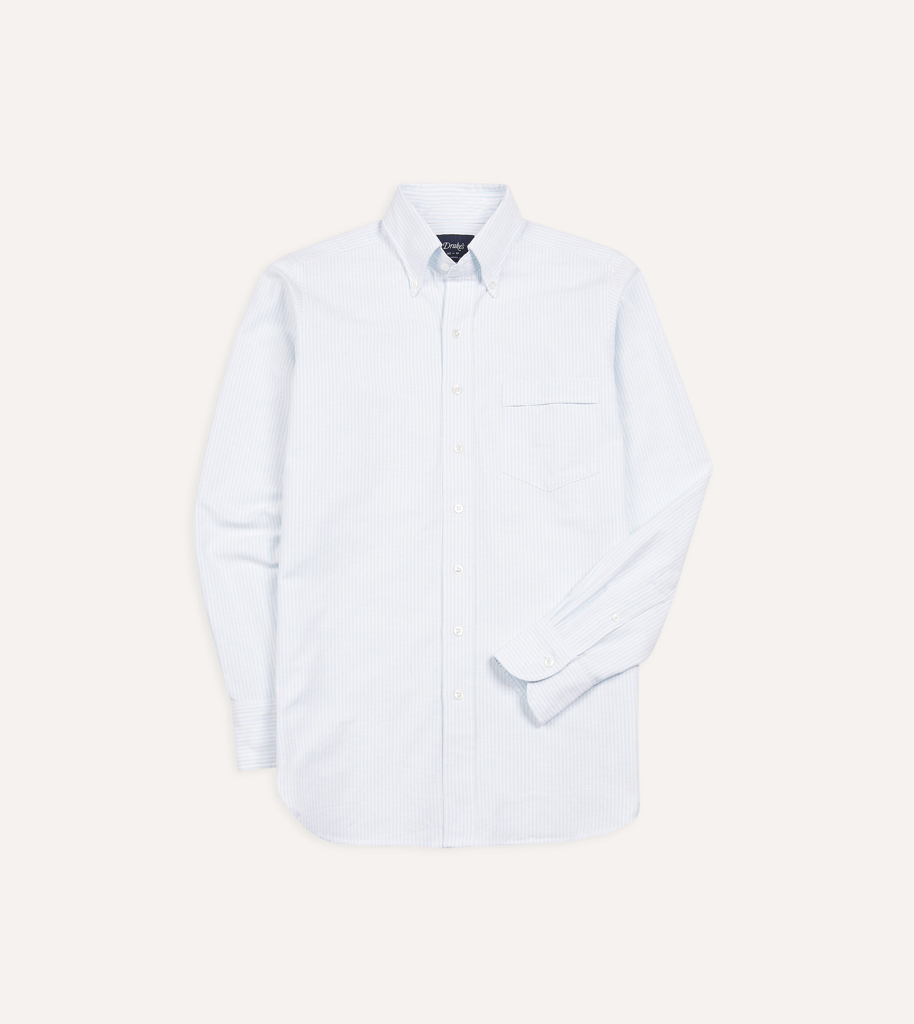 Sky Ticking Stripe Cotton Oxford Cloth Button-Down Shirt