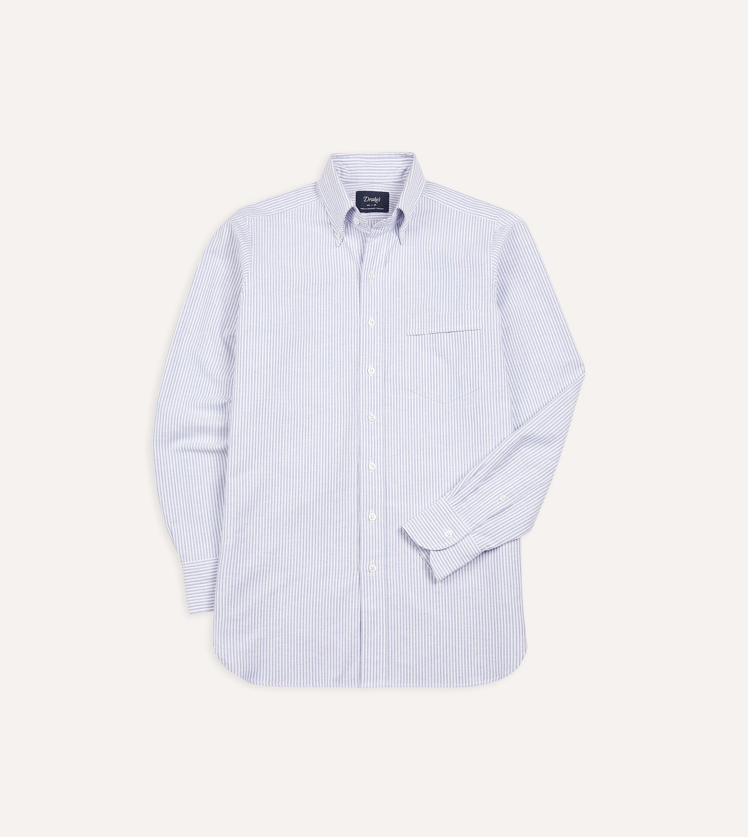 Blue Ticking Stripe Cotton Oxford Cloth Button-Down Shirt