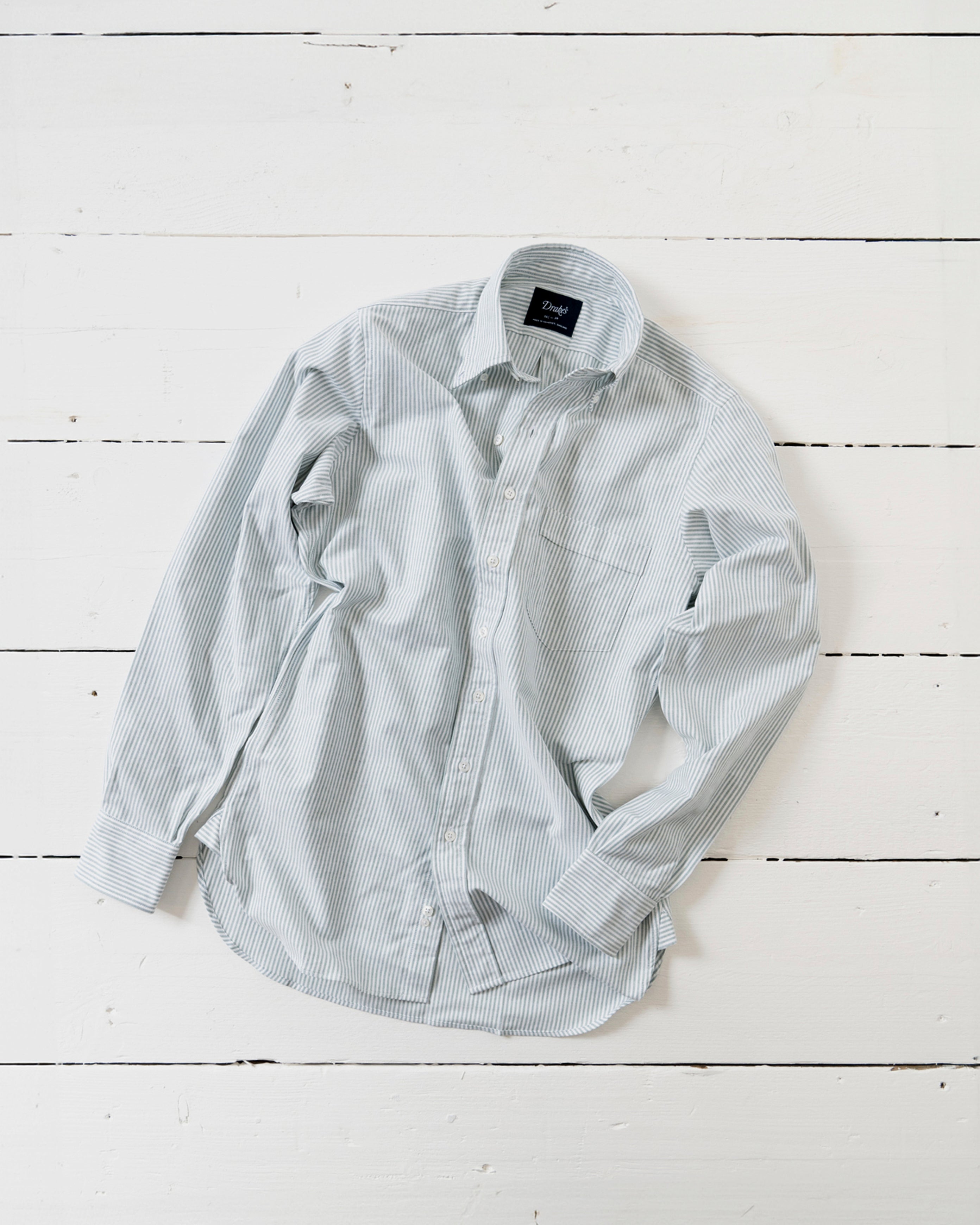 Drake's チェック柄 ボタンダウンシャツ 14.5 Blue Ticking Stripe Cotton Oxford Cloth Button-Down Shirt – Drakes US