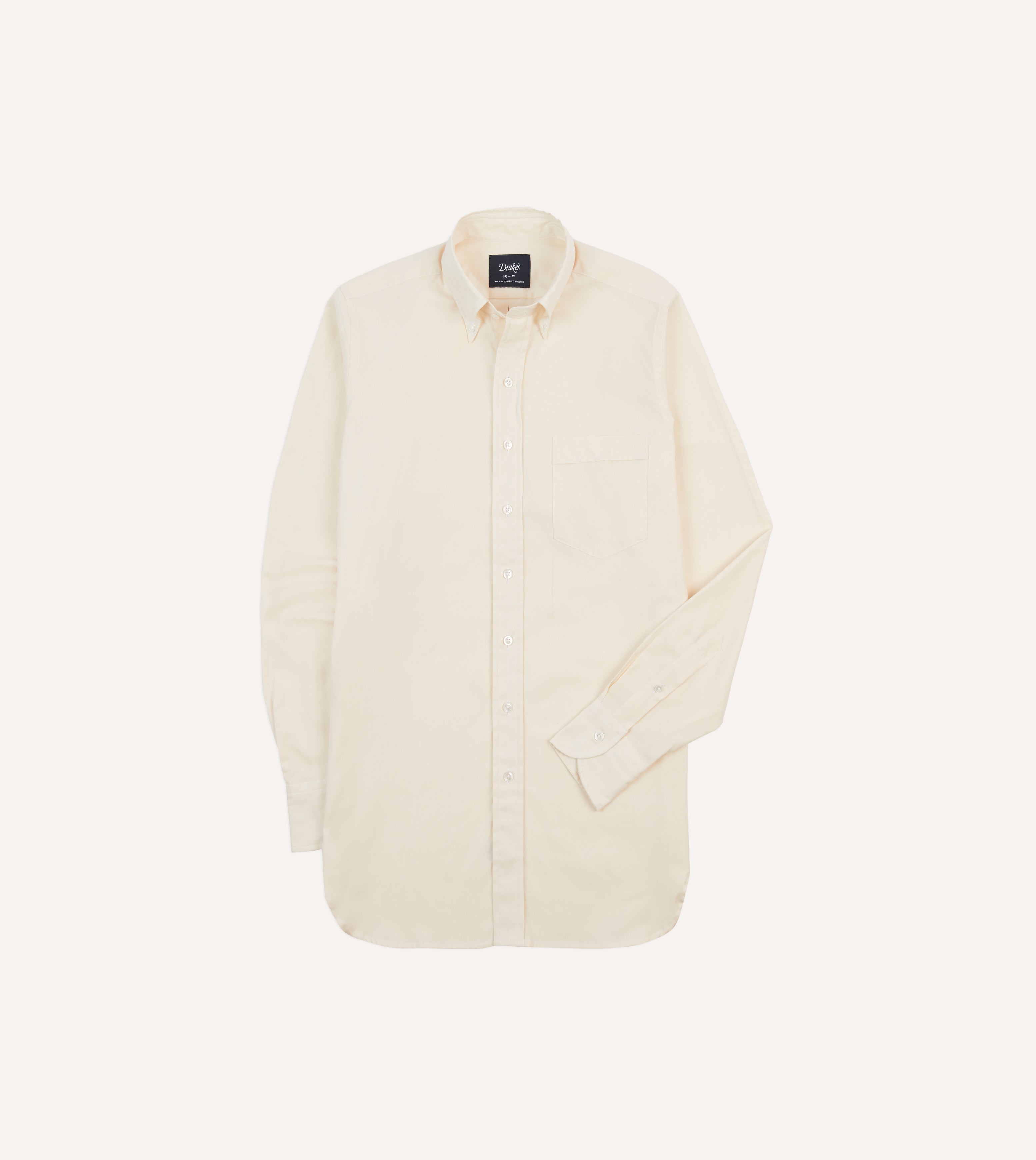 Drake's Ecru Pinpoint Oxford Cotton Cloth Button-Down Shirt for Men, 100% Cotton, Made in England, 16.5 Size