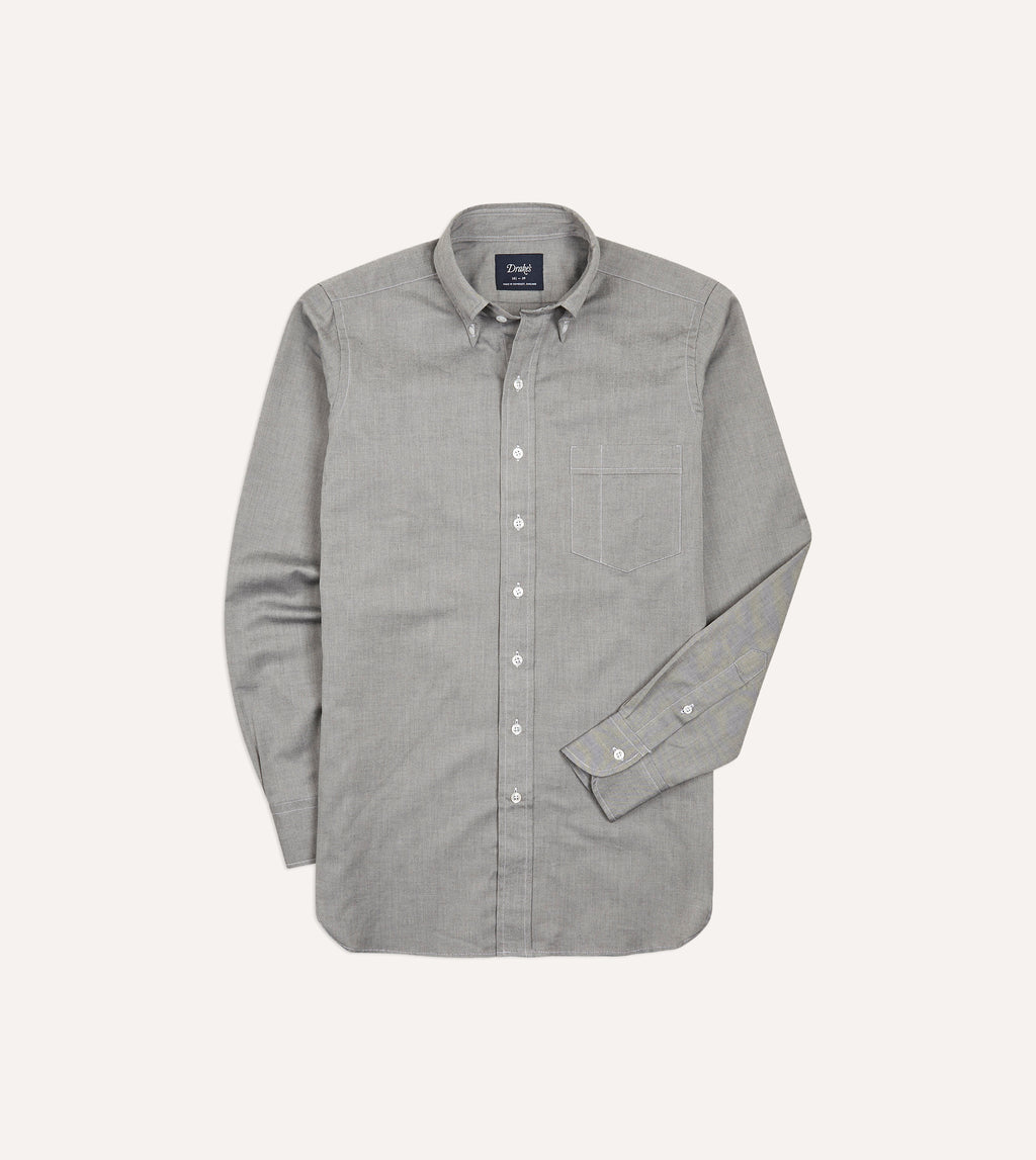 Grey Pinpoint Oxford Cotton Cloth Button-Down Shirt Drakes US Grey Pinpoint Oxford Cotton Cloth Button-Down Shirt Drakes US