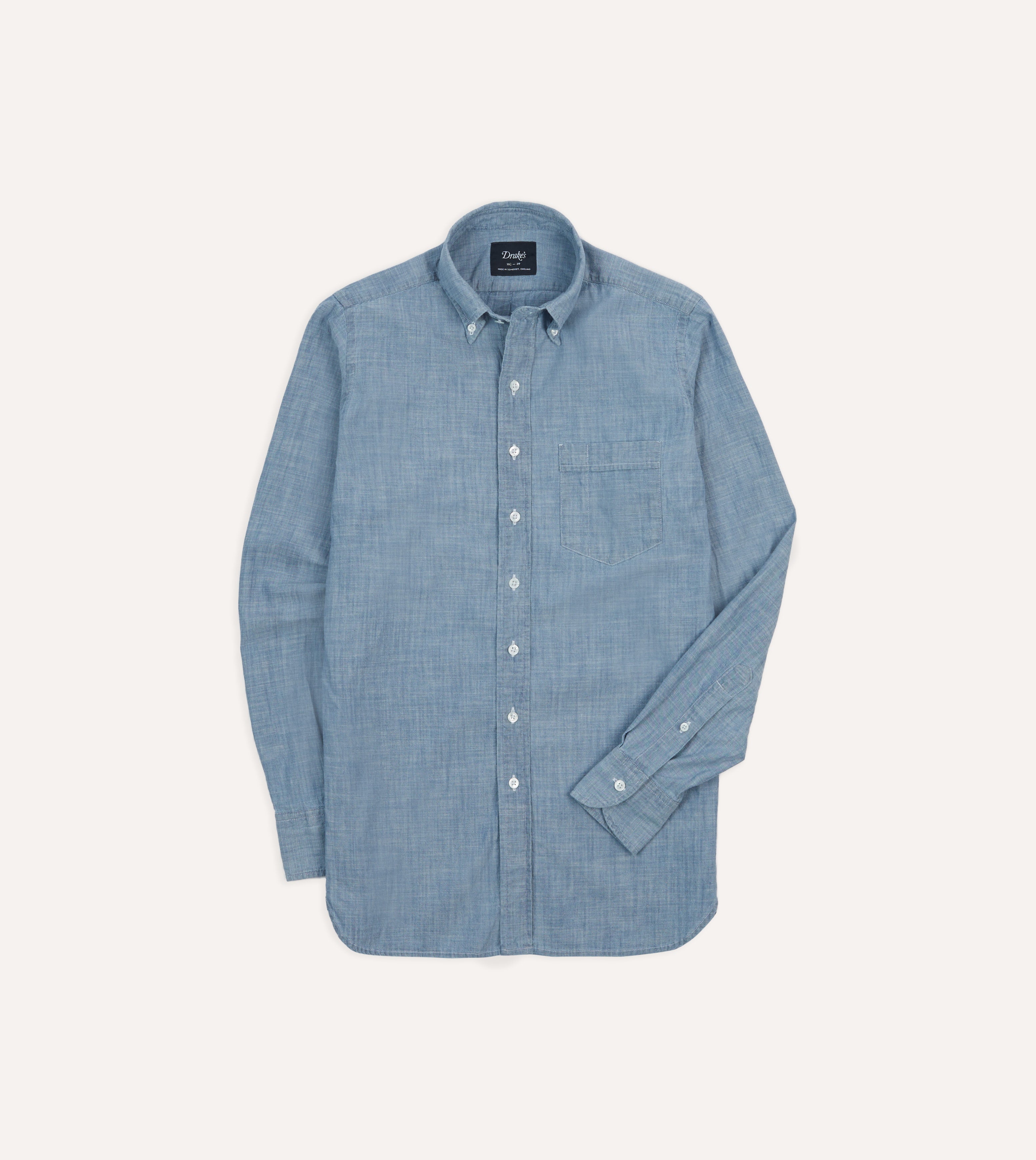 Drake's Blue Cotton Chambray Button-Down Shirt Drake's Blue Cotton Chambray Button-Down Shirt