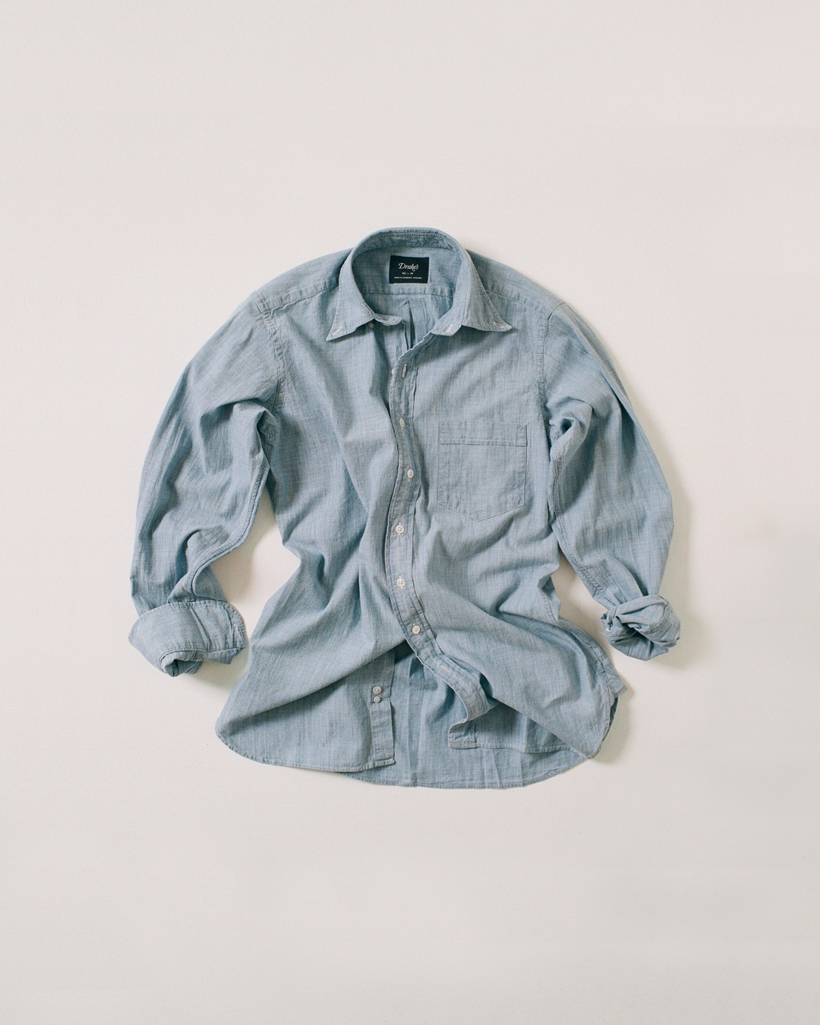 Drake's Blue Cotton Chambray Button-Down Shirt Drake's Blue Cotton Chambray Button-Down Shirt