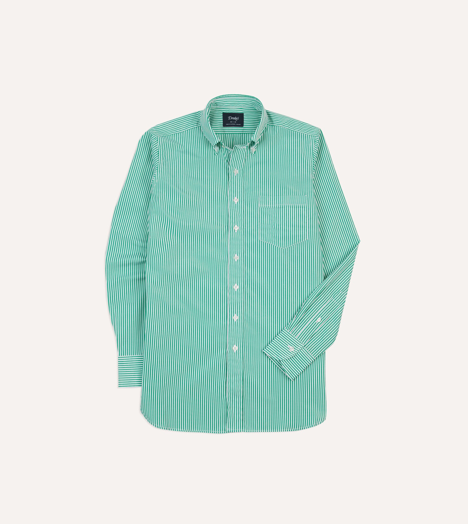 Green Narrow Stripe Cotton Poplin Button-Down Shirt