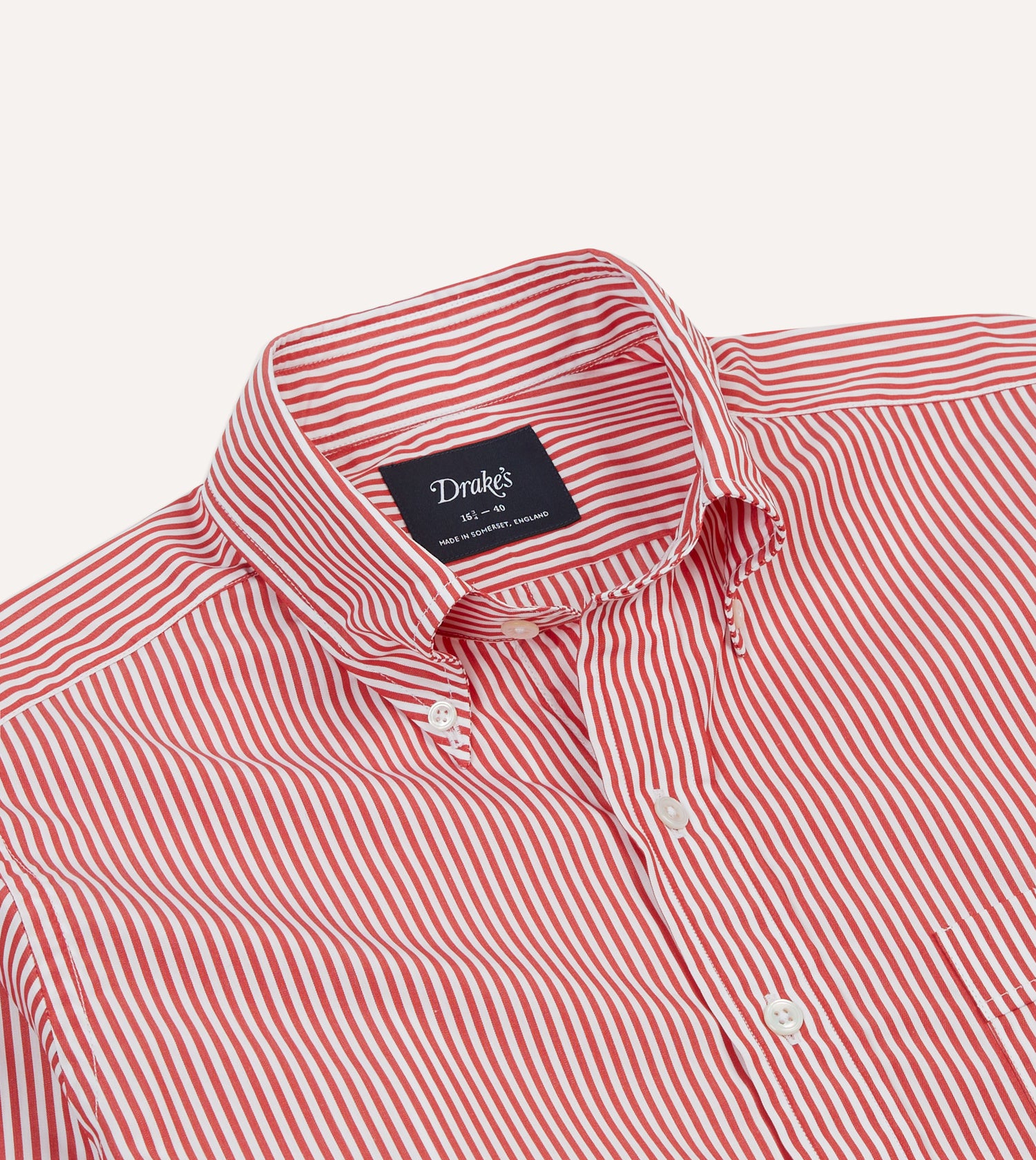 Red Narrow Stripe Cotton Poplin Button-Down Shirt