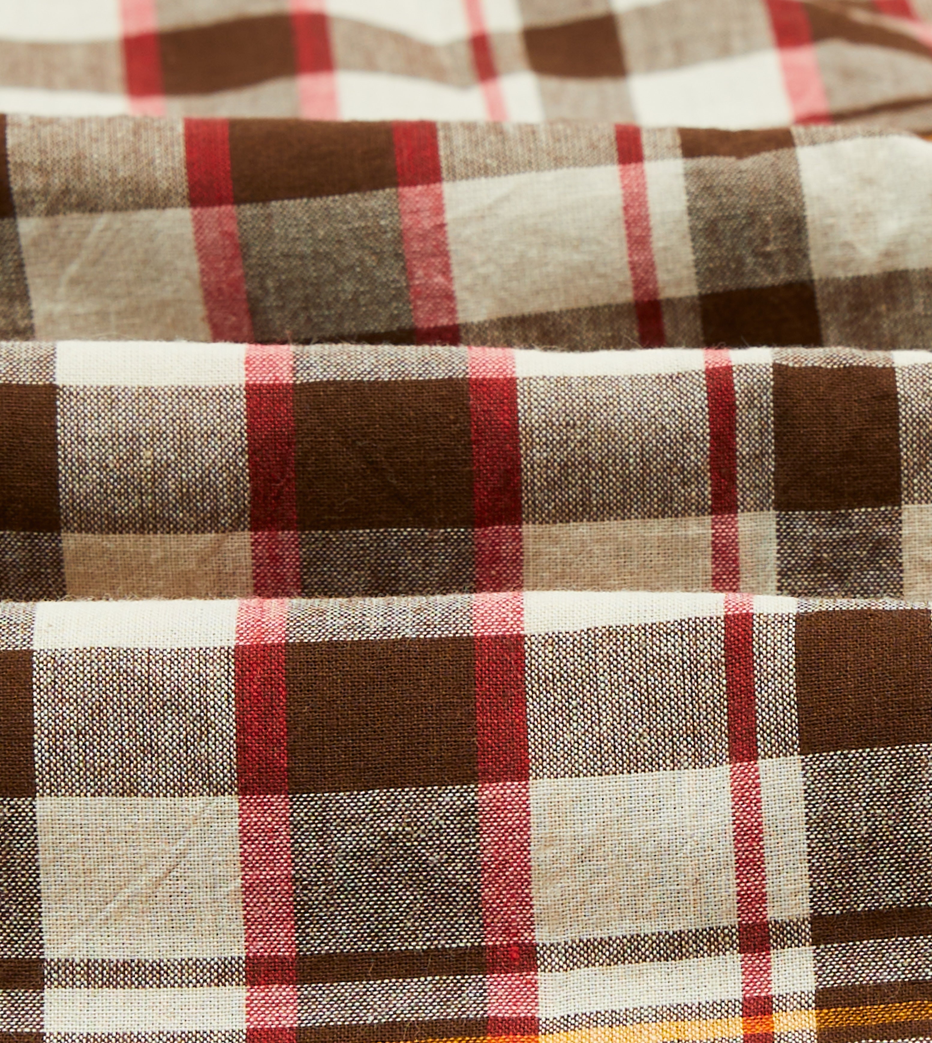 Brown and Red Madras Check Cotton Button-Down Shirt