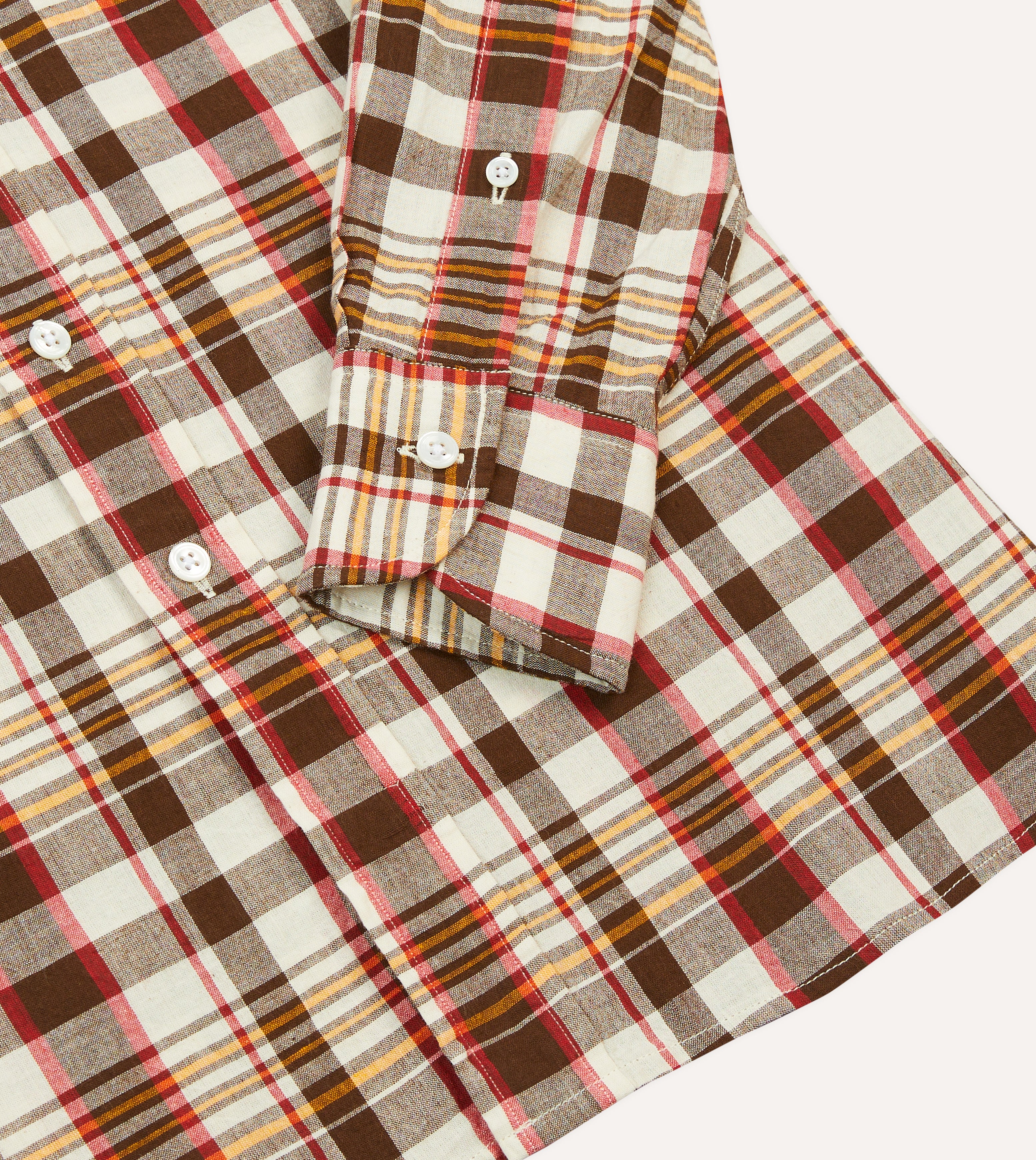 Brown and Red Madras Check Cotton Button-Down Shirt – Drakes US
