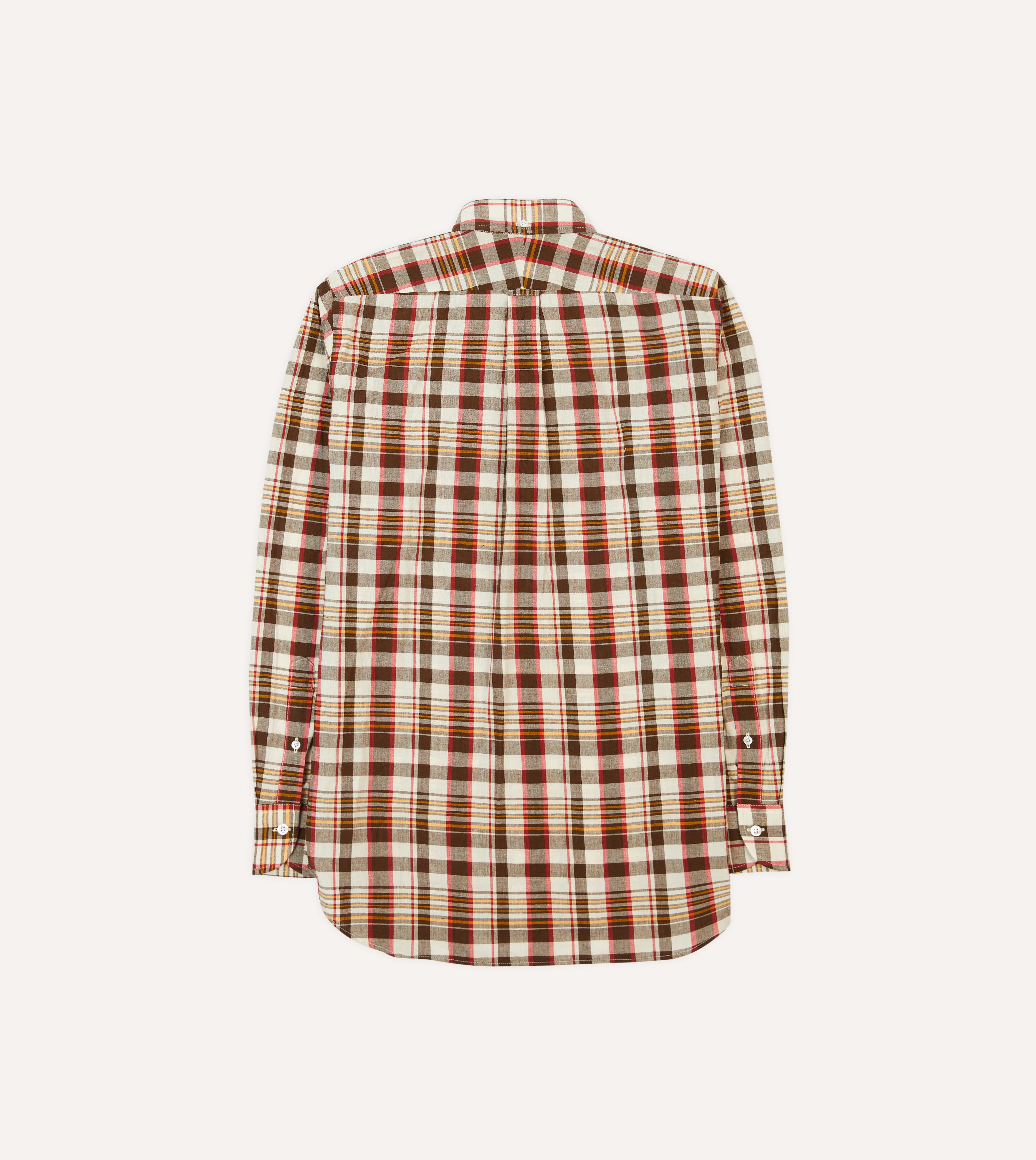 Brown and Red Madras Check Cotton Button-Down Shirt
