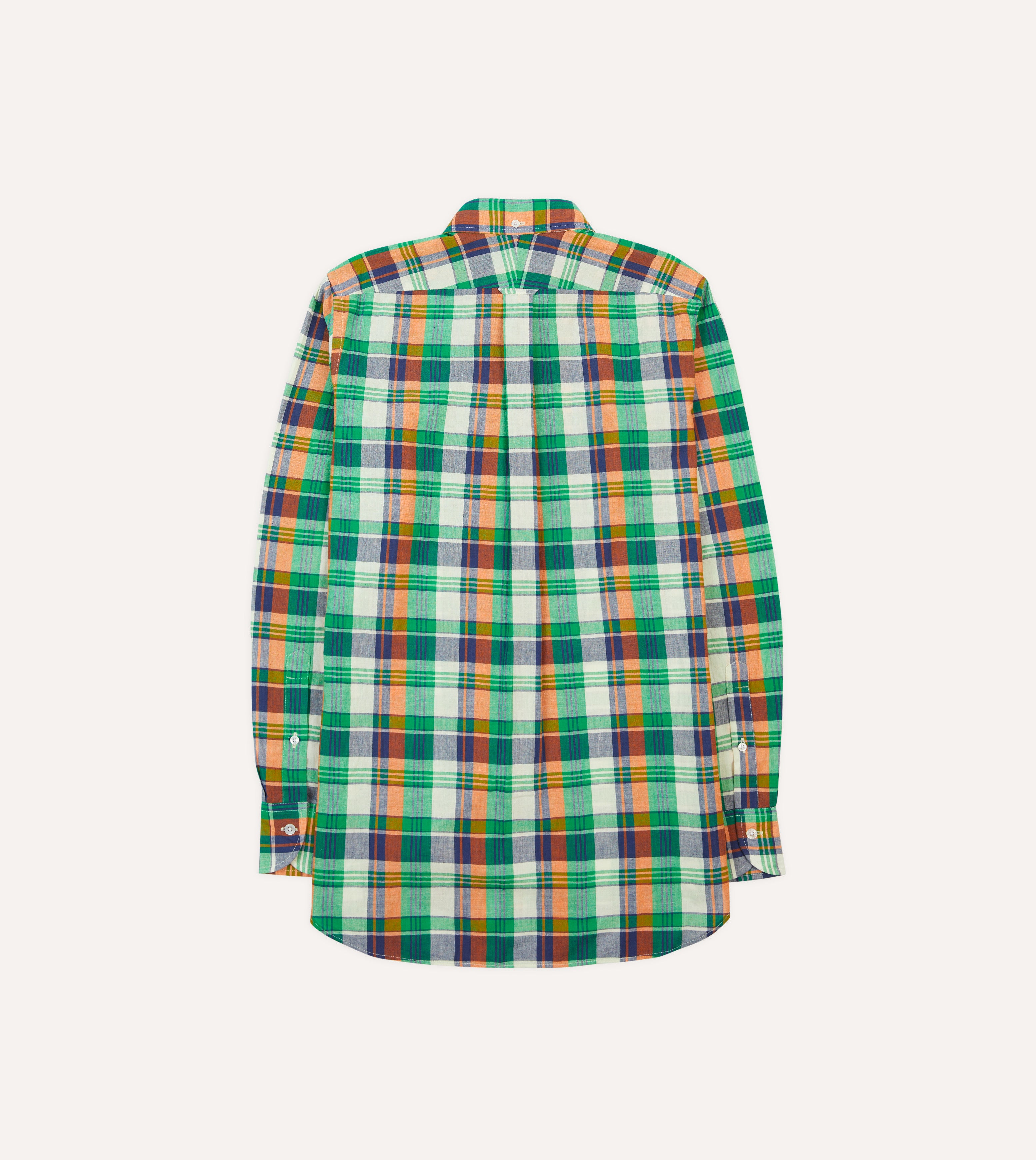 Green and Orange Madras Check Cotton Button-Down Shirt Drakes US Green and Orange Madras Check Cotton Button-Down Shirt Drakes US