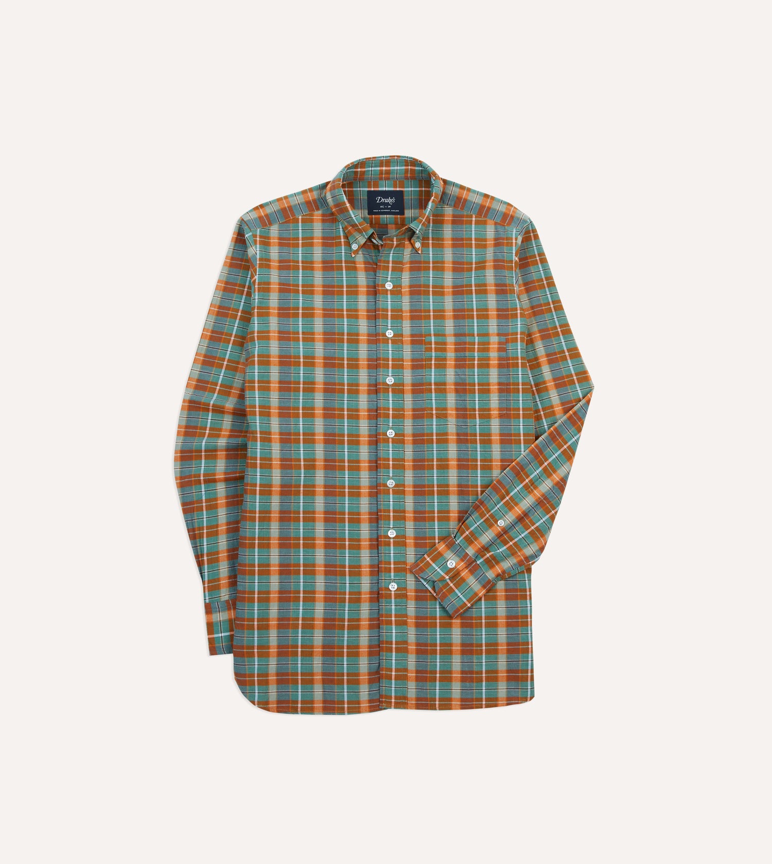 Orange and Blue Madras Check Cotton Button-Down Shirt