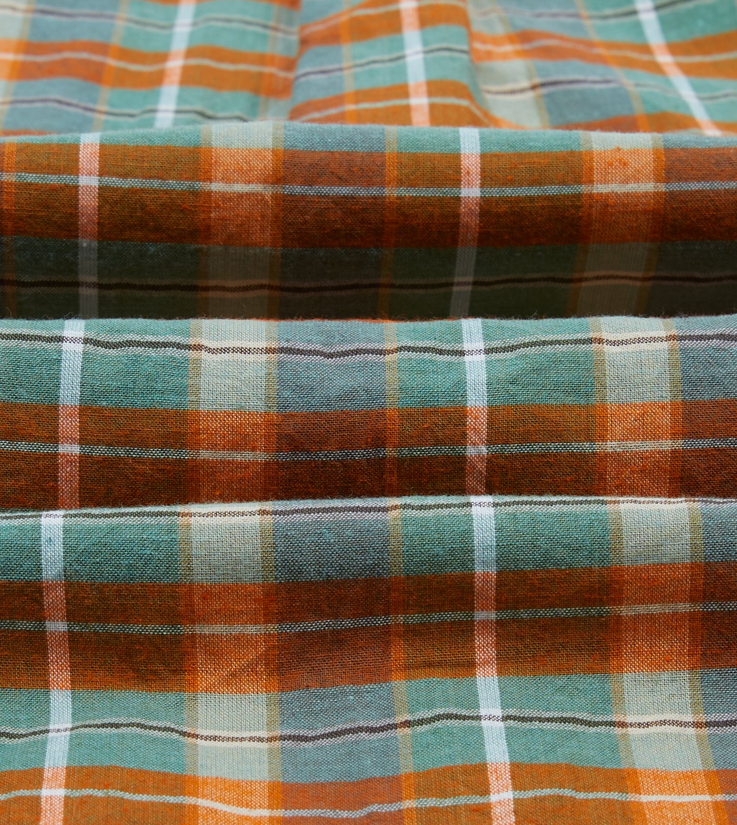 Orange and Blue Madras Check Cotton Button-Down Shirt